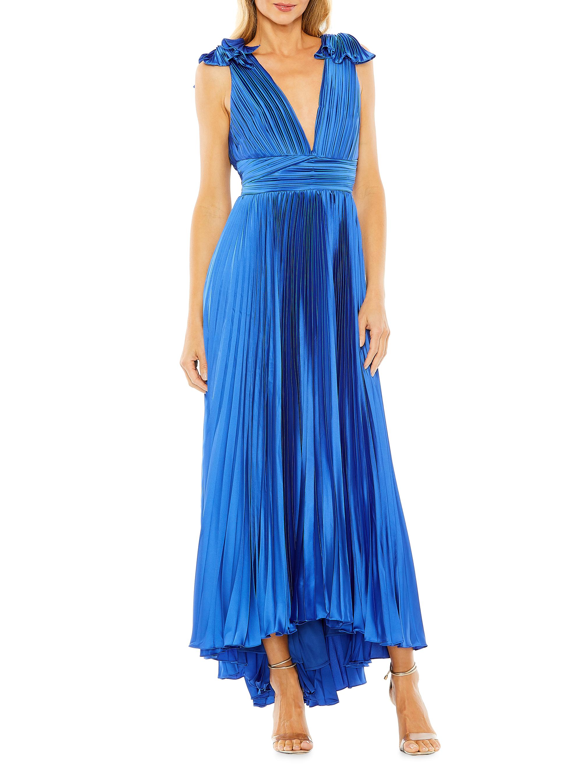 Mac Duggal Women's Pleated Asymmetric Ruffled Gown - Cobalt