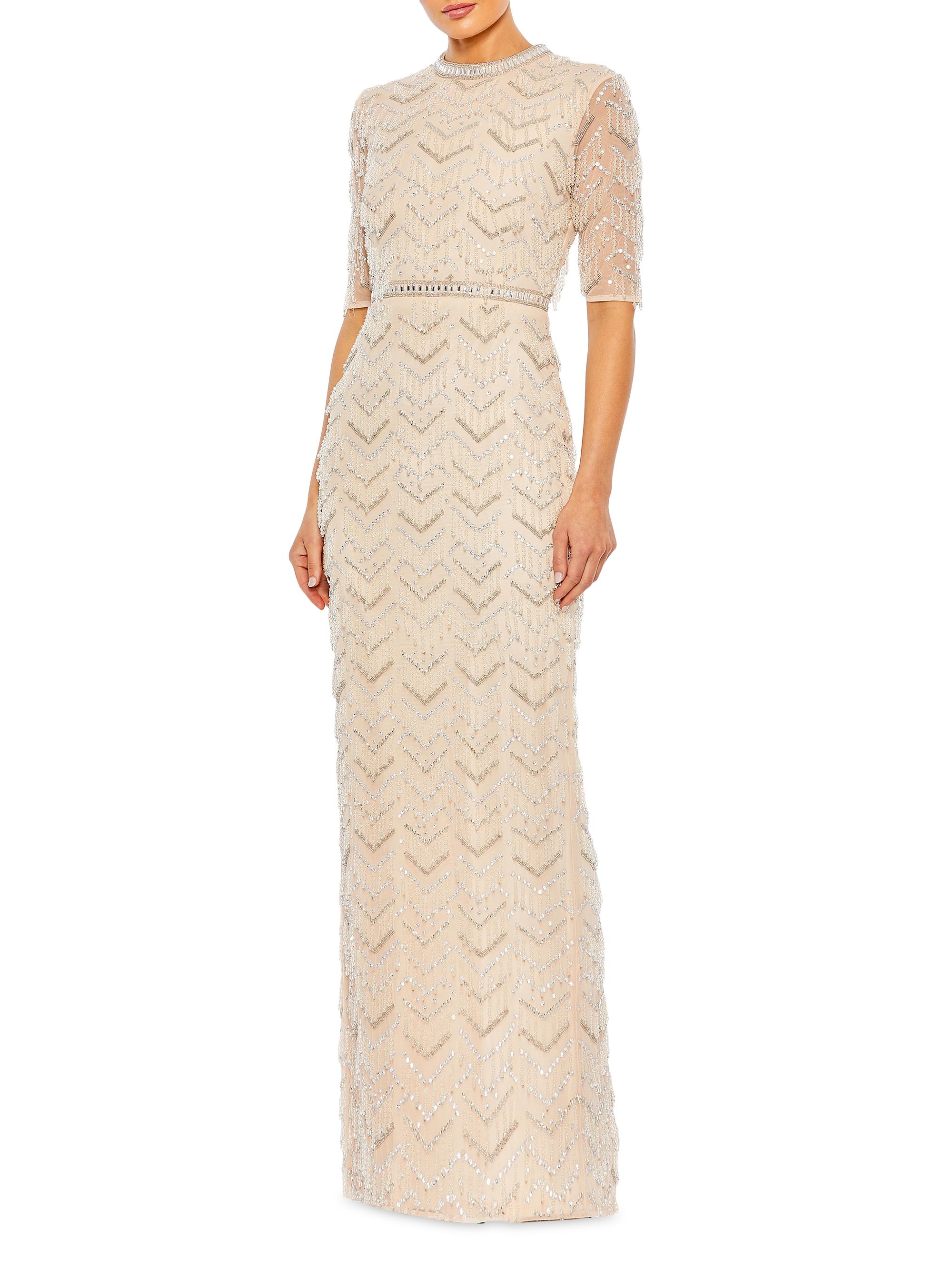 Mac Duggal Women's Beaded Fringe Column Gown - Beige