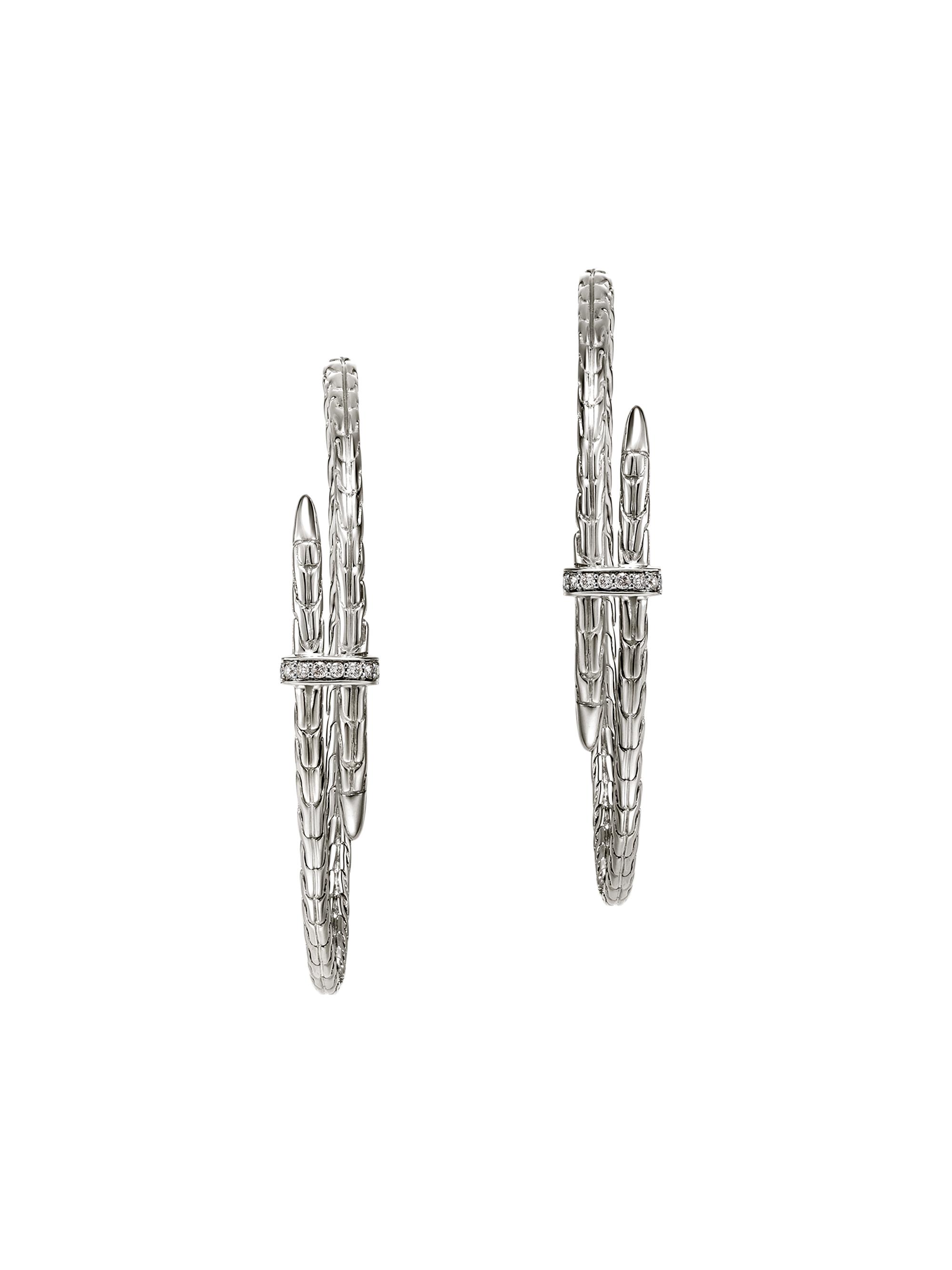 John Hardy Women's Spear Sterling Silver 0.12 TCW Diamond Hoop Earrings/45MM - Silver