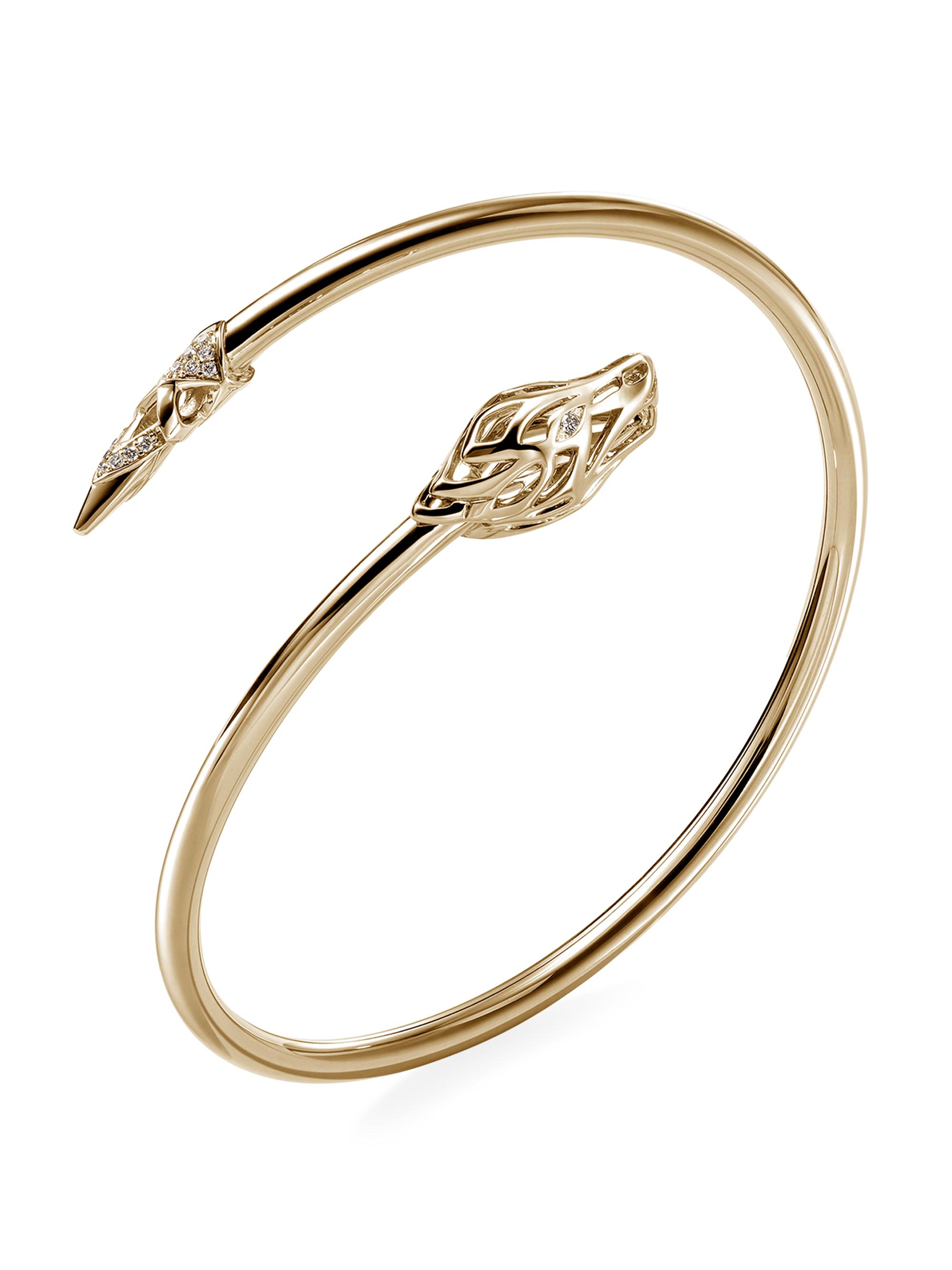 John Hardy Women's Naga Dragon 14K Yellow Gold & 0.10 TCW Diamond Slim Cuff - Gold