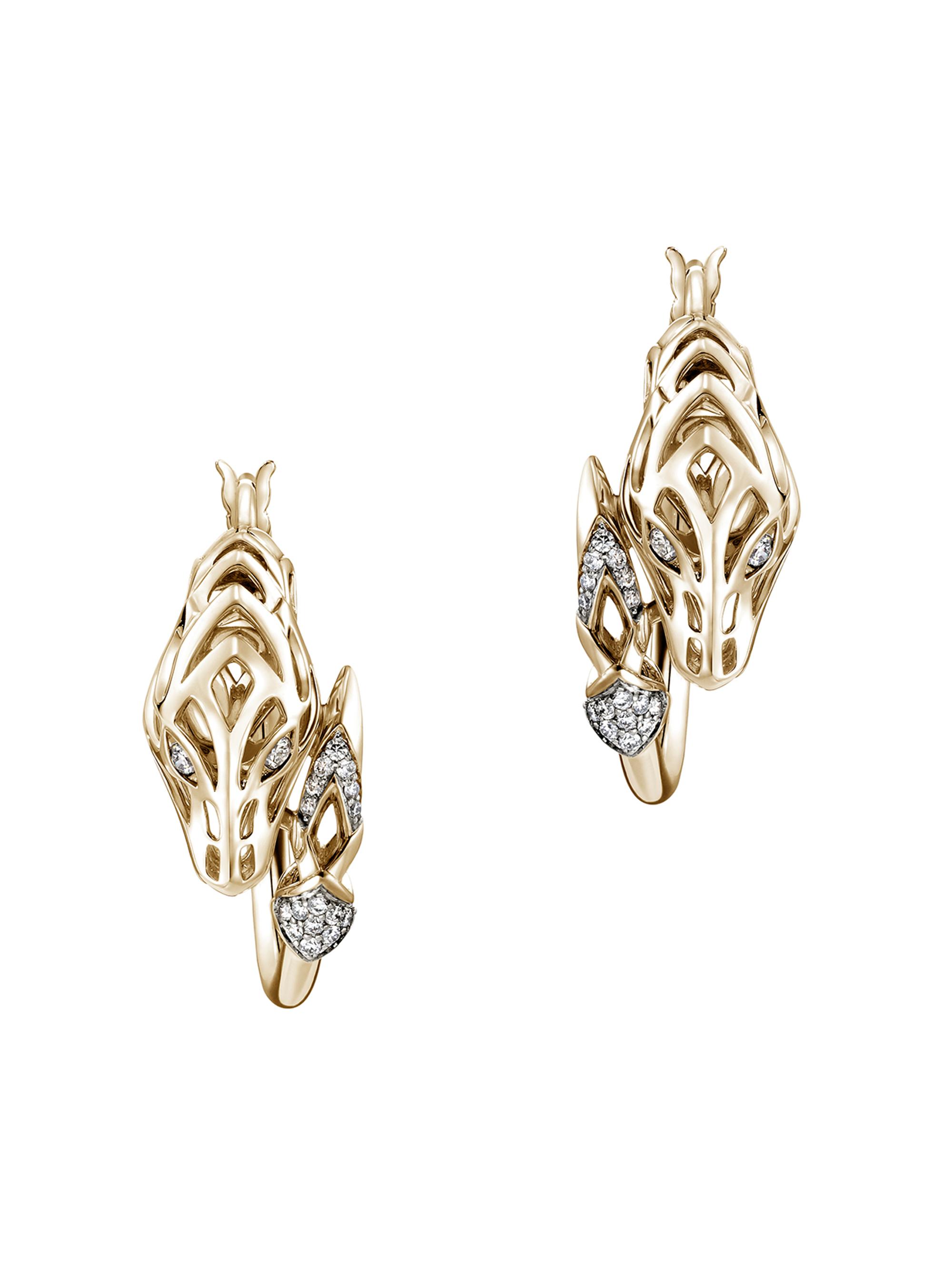 John Hardy Women's Naga Dragon 14K Yellow Gold & 0.20 TCW Diamond Hoop Earrings - Gold
