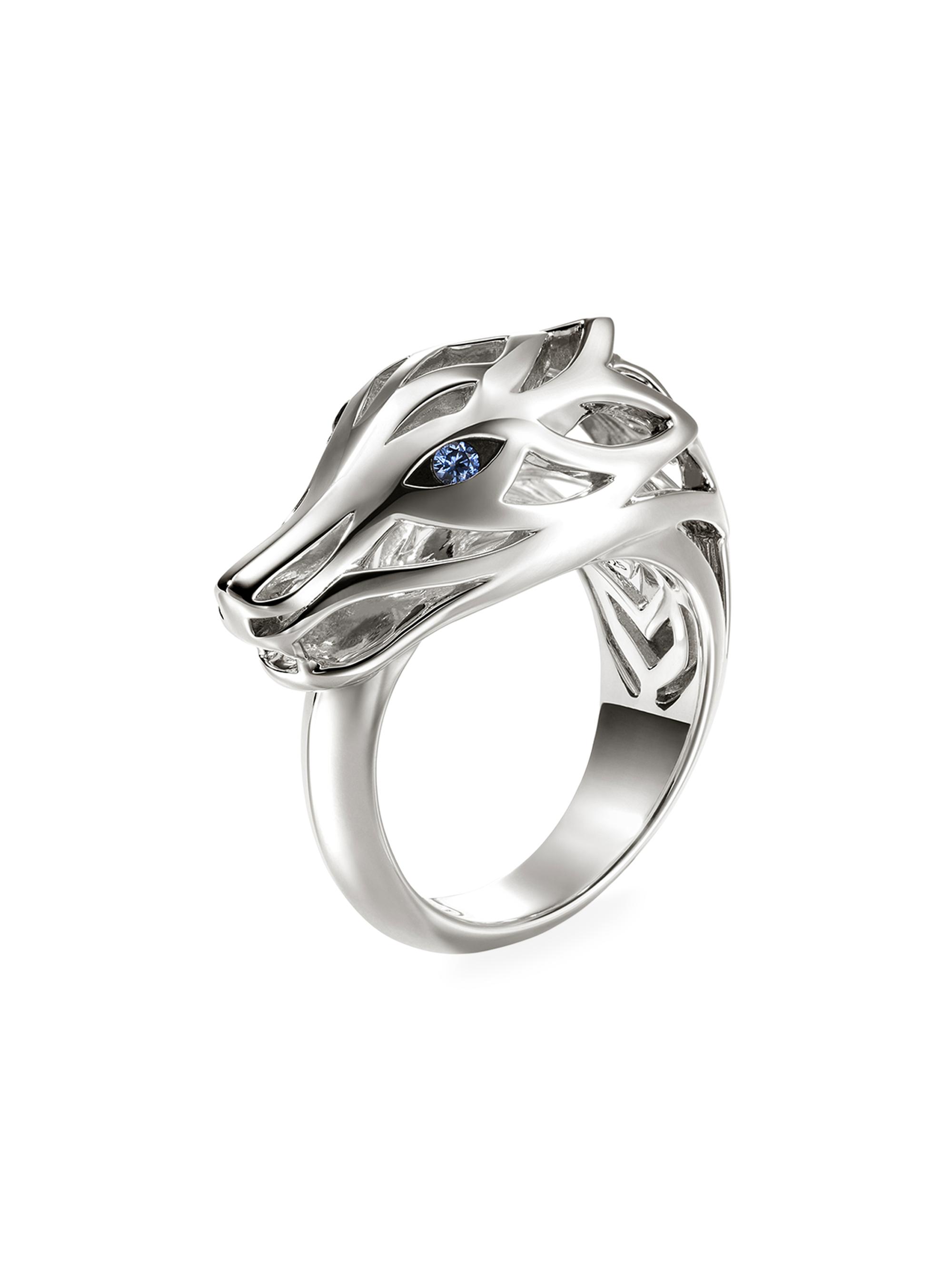 John Hardy Naga Dragon Sterling Silver & Blue Sapphire Ring - Silver