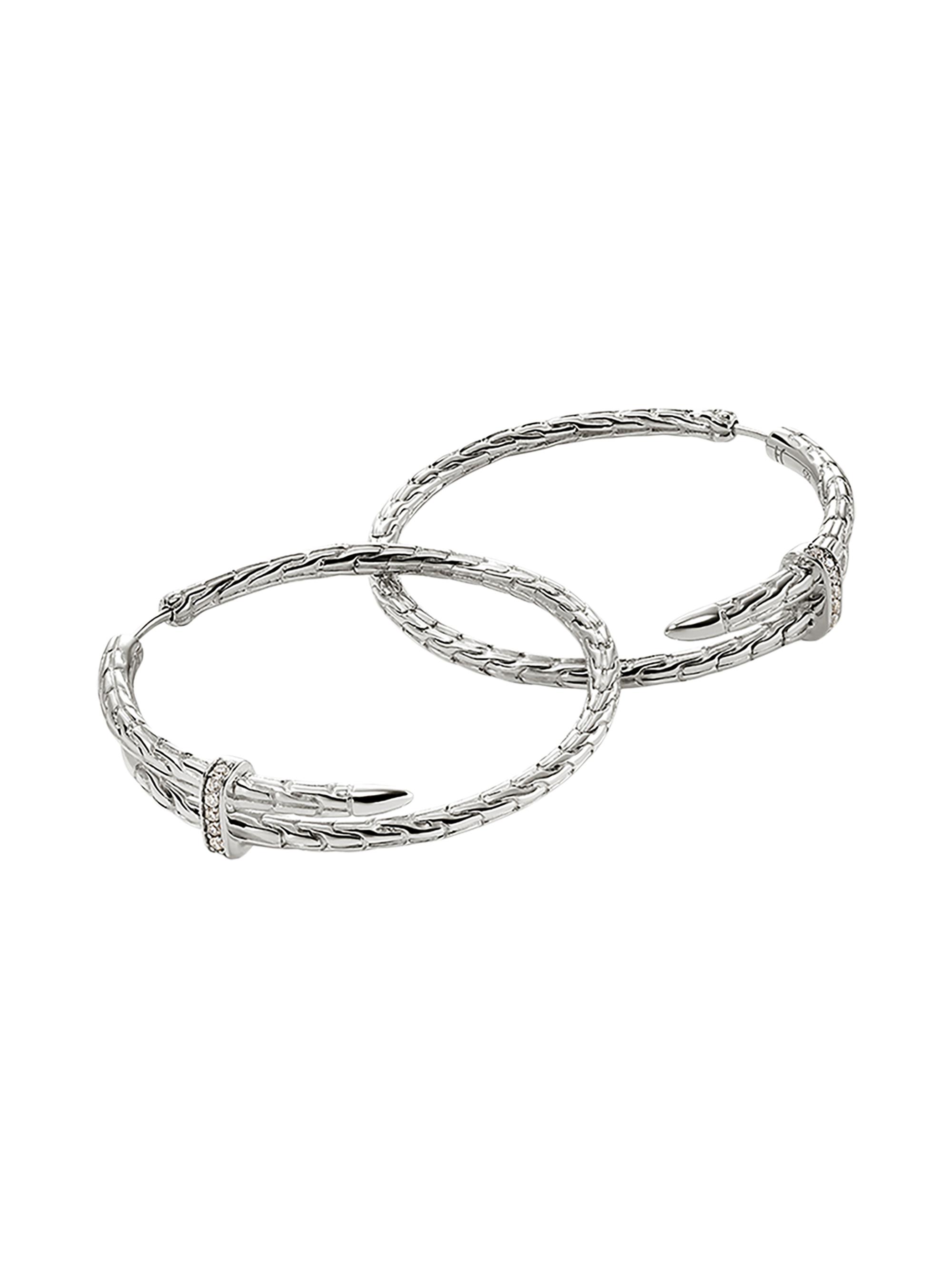 John Hardy Women's Chain Classic Spear Sterling Silver & 0.12 TCW Diamond  Hoop Earrings - Silver