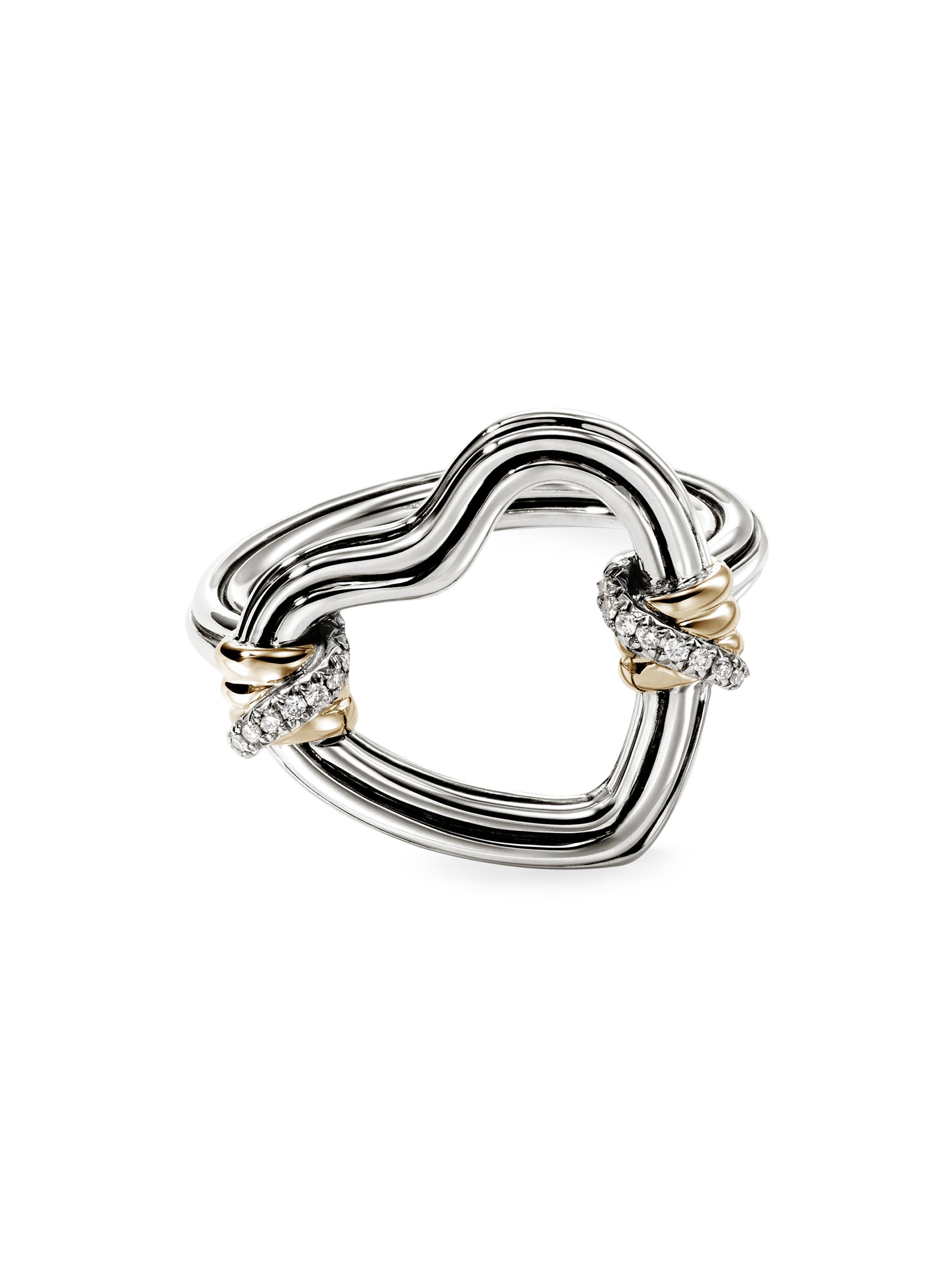 John Hardy Women's Bamboo Sterling Silver, 14K Yellow Gold & 0.07 TCW Diamond Heart Ring - Silver Gold