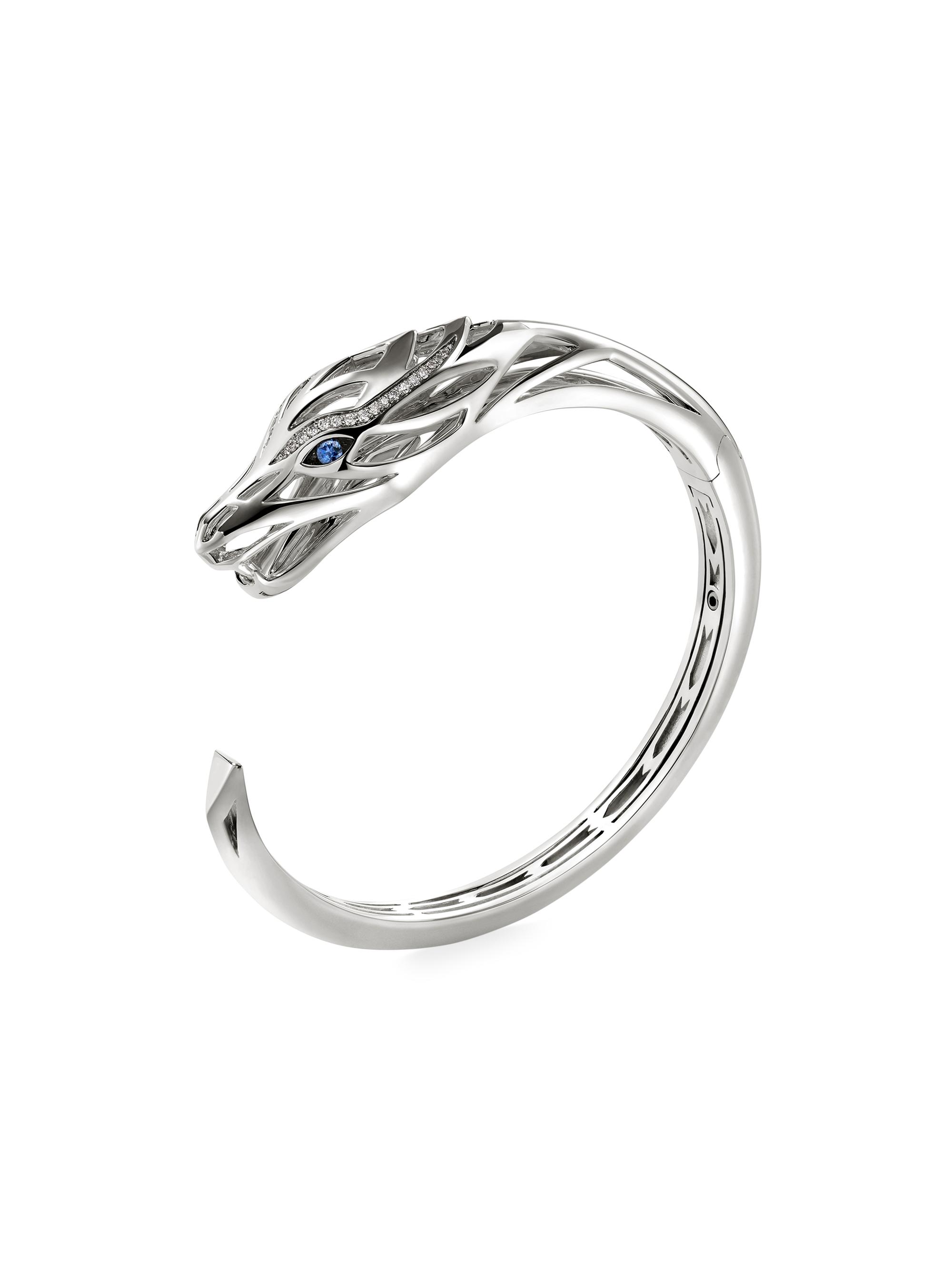 John Hardy Women's Naga Dragon Sterling Silver, 0.23 TCW Diamond & Blue Sapphire Cuff - Silver