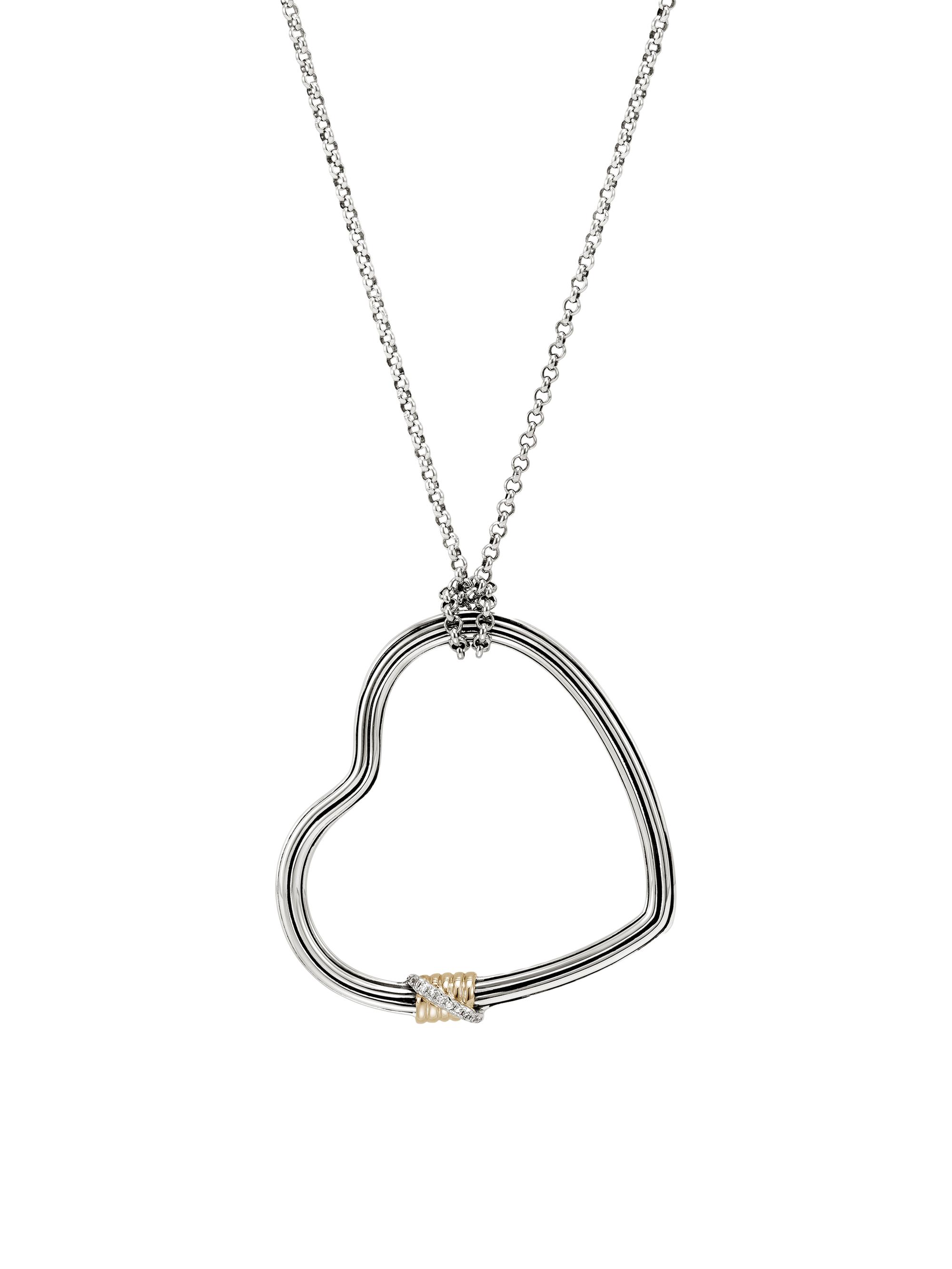 John Hardy Women's Bamboo Sterling Silver, 14K Yellow Gold & 0.04 TCW Diamond Long Heart Pendant Necklace - Silver Gold