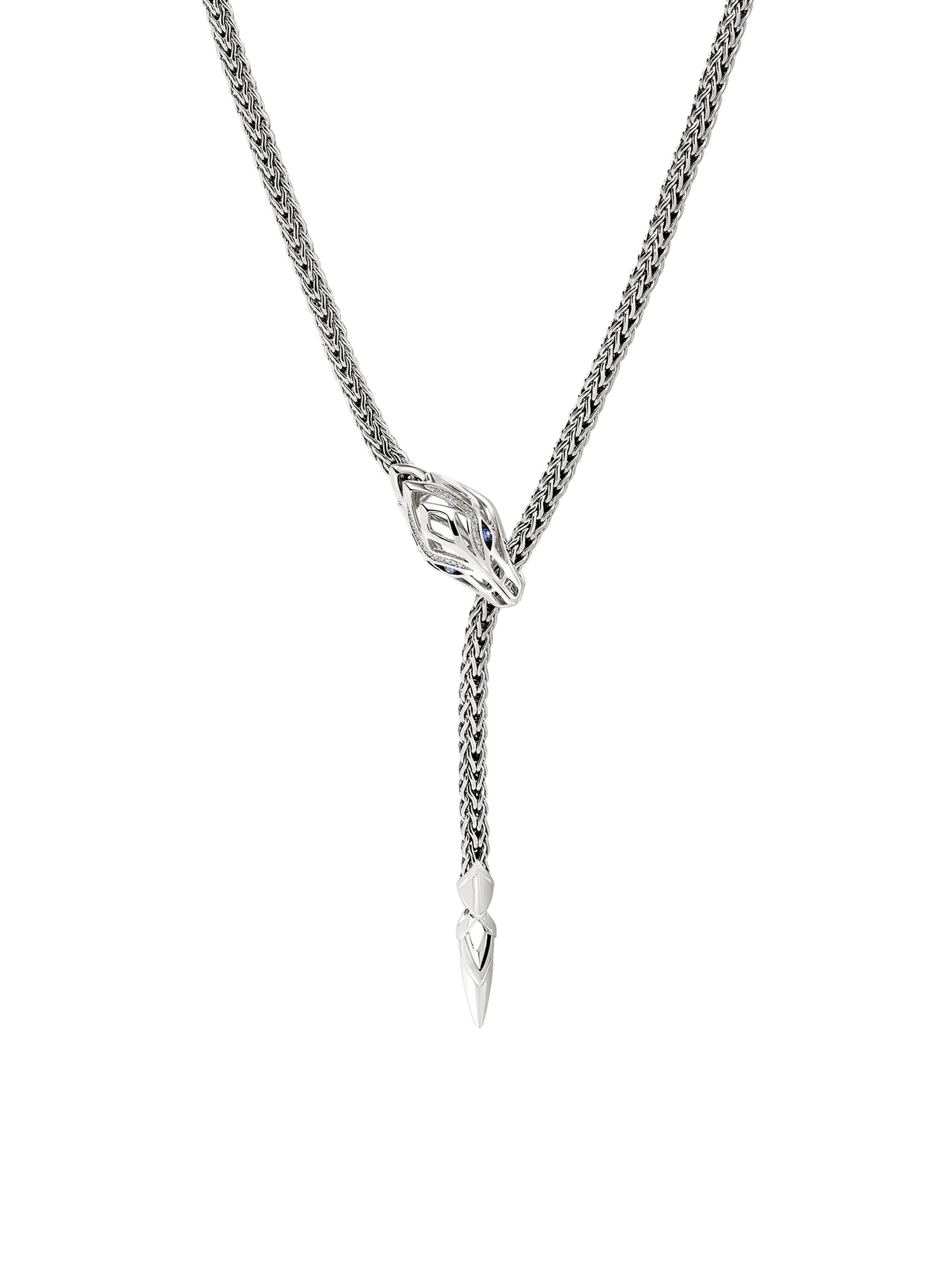 John Hardy Women's Naga Dragon Sterling Silver, Blue Sapphire & 0.9 TCW Diamond Y Necklace - Silver
