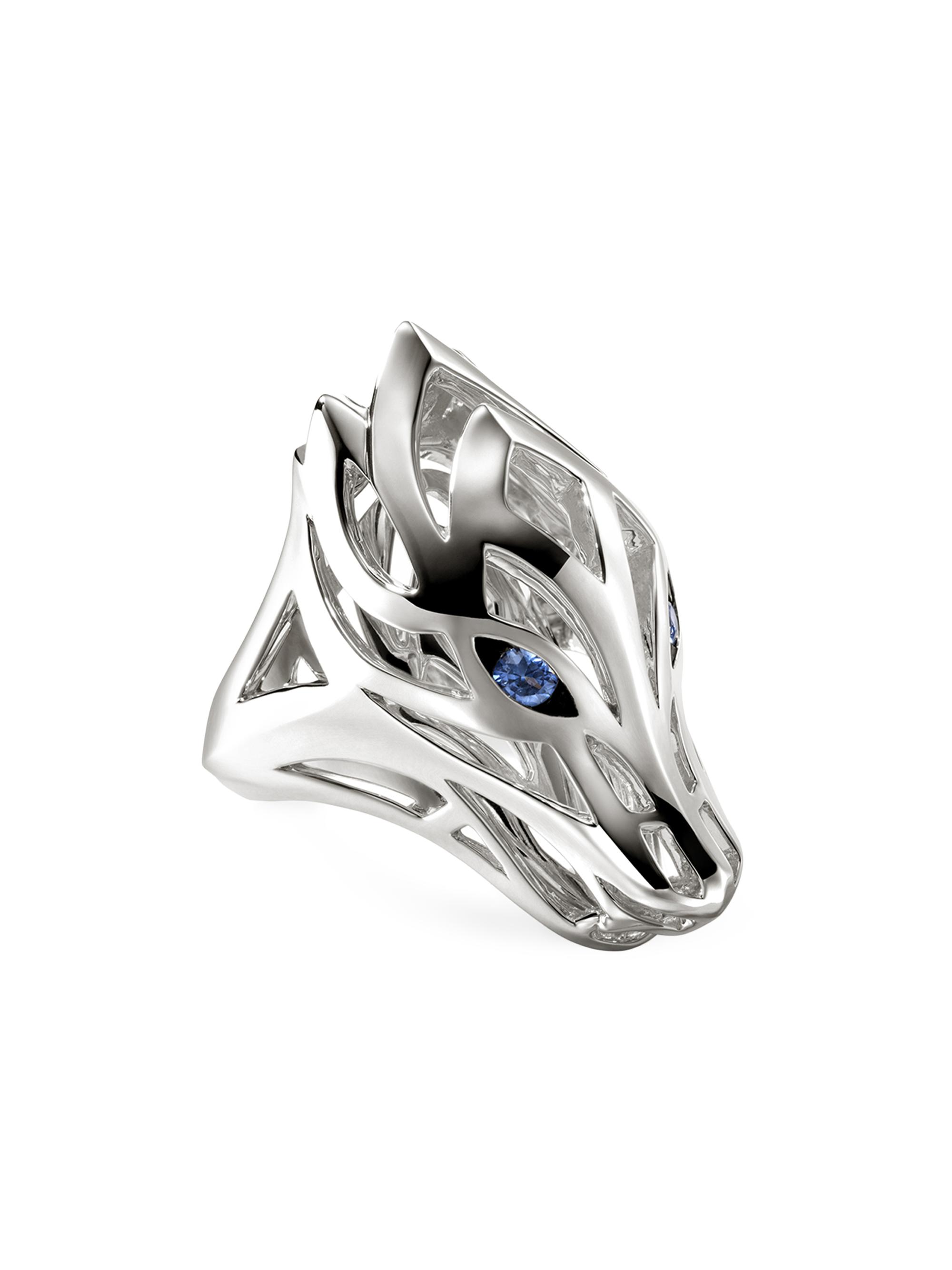 John Hardy Naga Dragon Sterling Silver & Blue Sapphire Saddle Ring - Silver