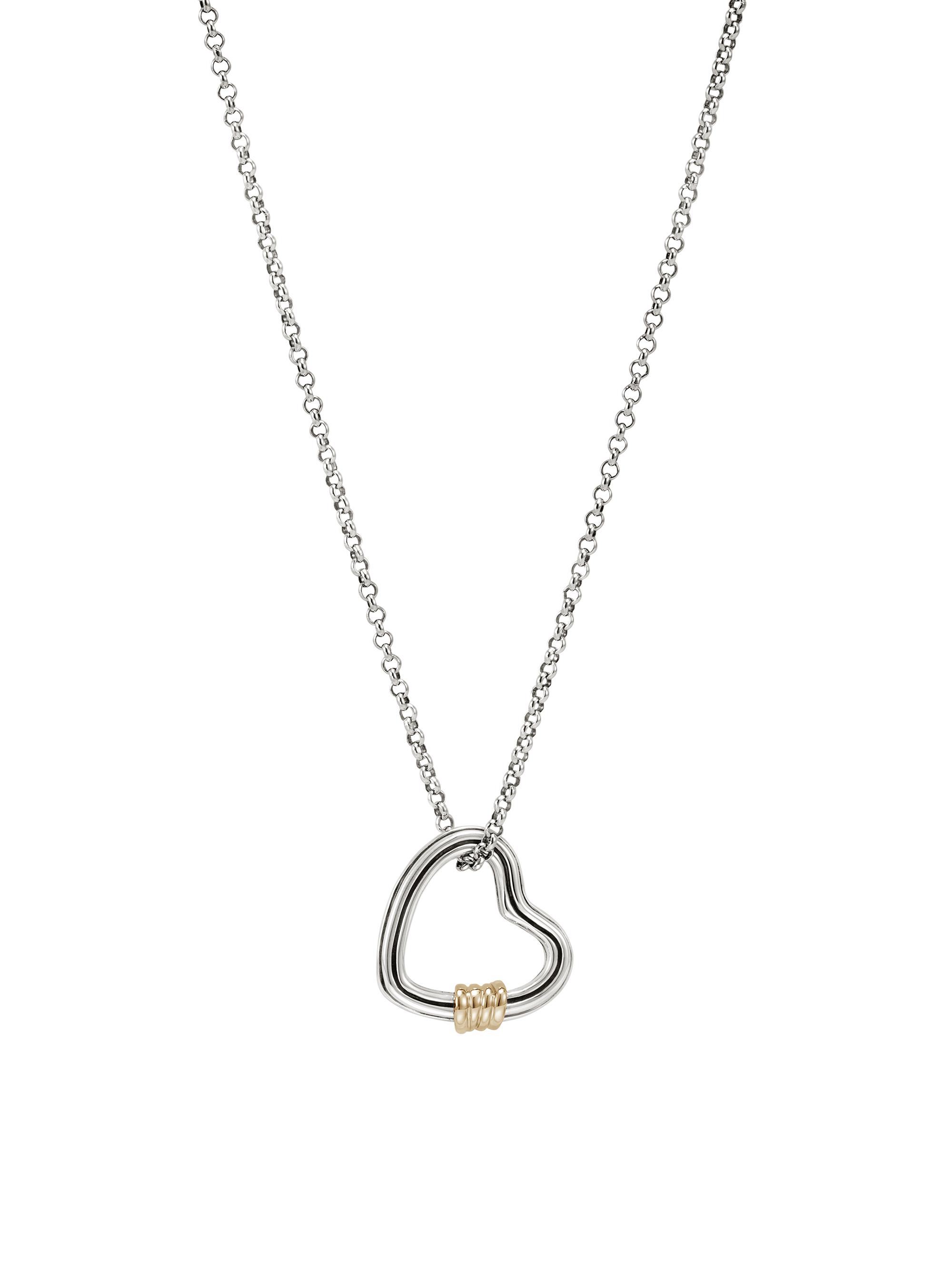 John Hardy Women's Bamboo Sterilng Silver, 14K Yellow Gold & 0.03 TCW Diamond Heart Pendant Necklace - Silver Gold