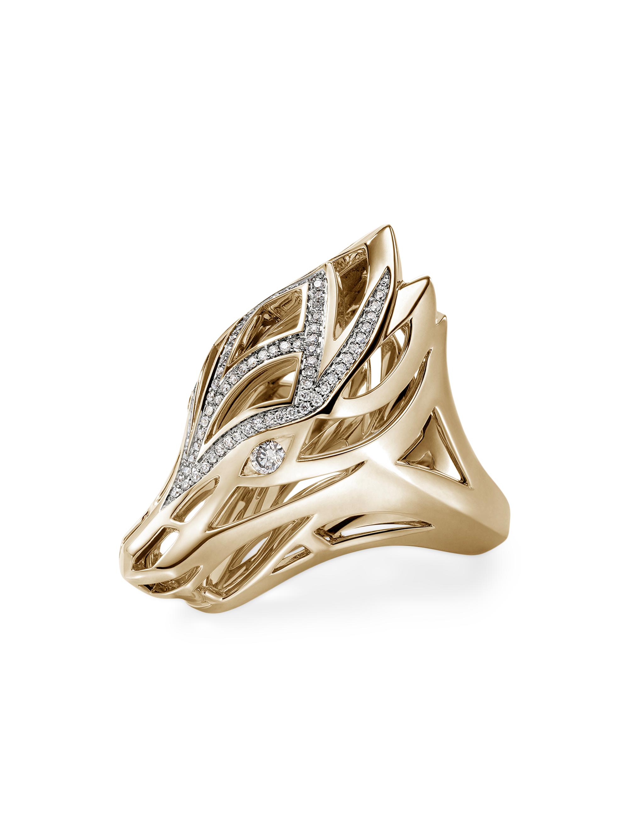 John Hardy Women's Naga Dragon 14K Yellow Gold & 0.61 TCW Diamond Saddle Ring - Gold