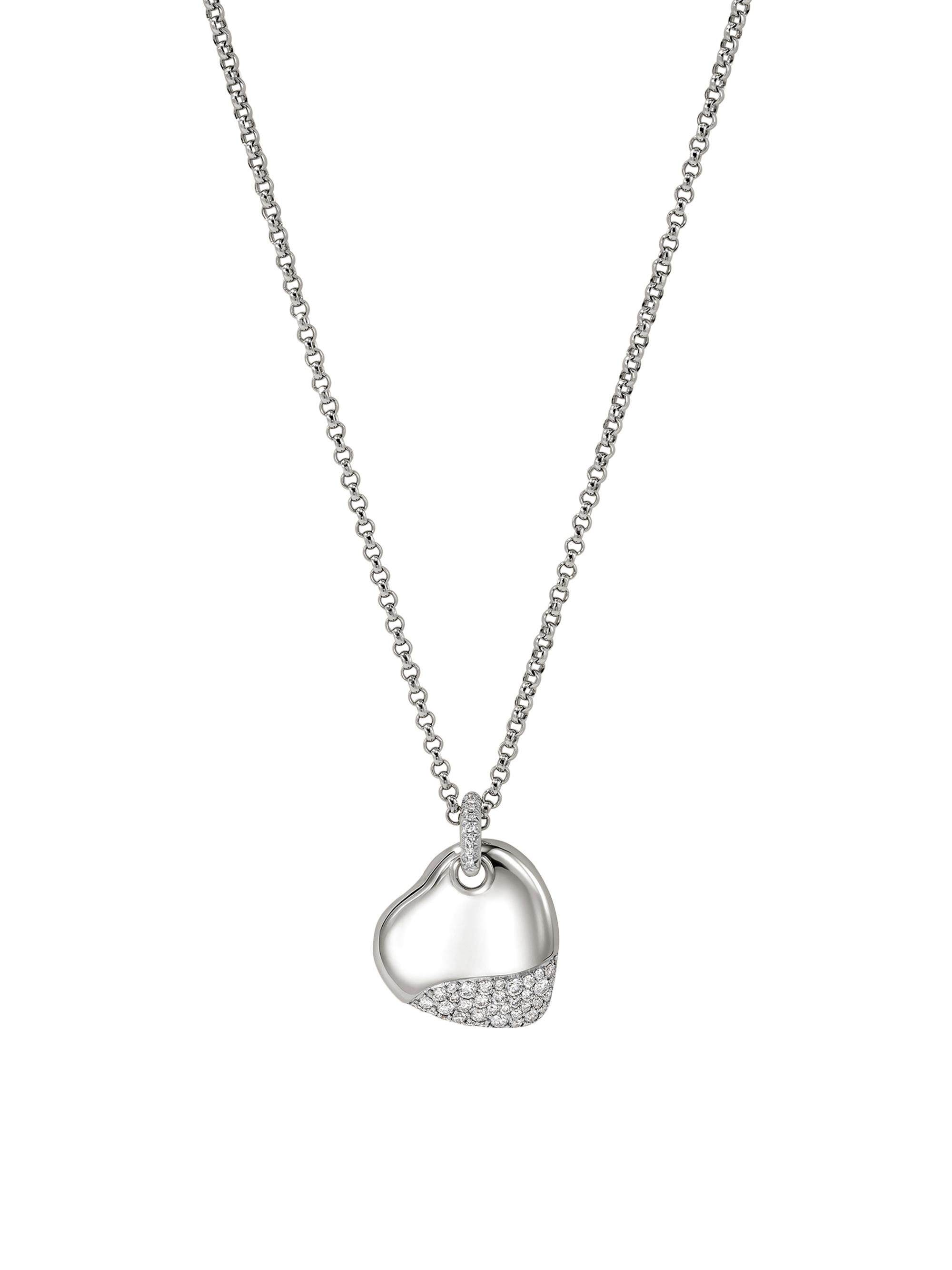 John Hardy Women's Pebble Sterling Silver & 0.62 TCW Diamond Heart Pendant Necklace - Silver