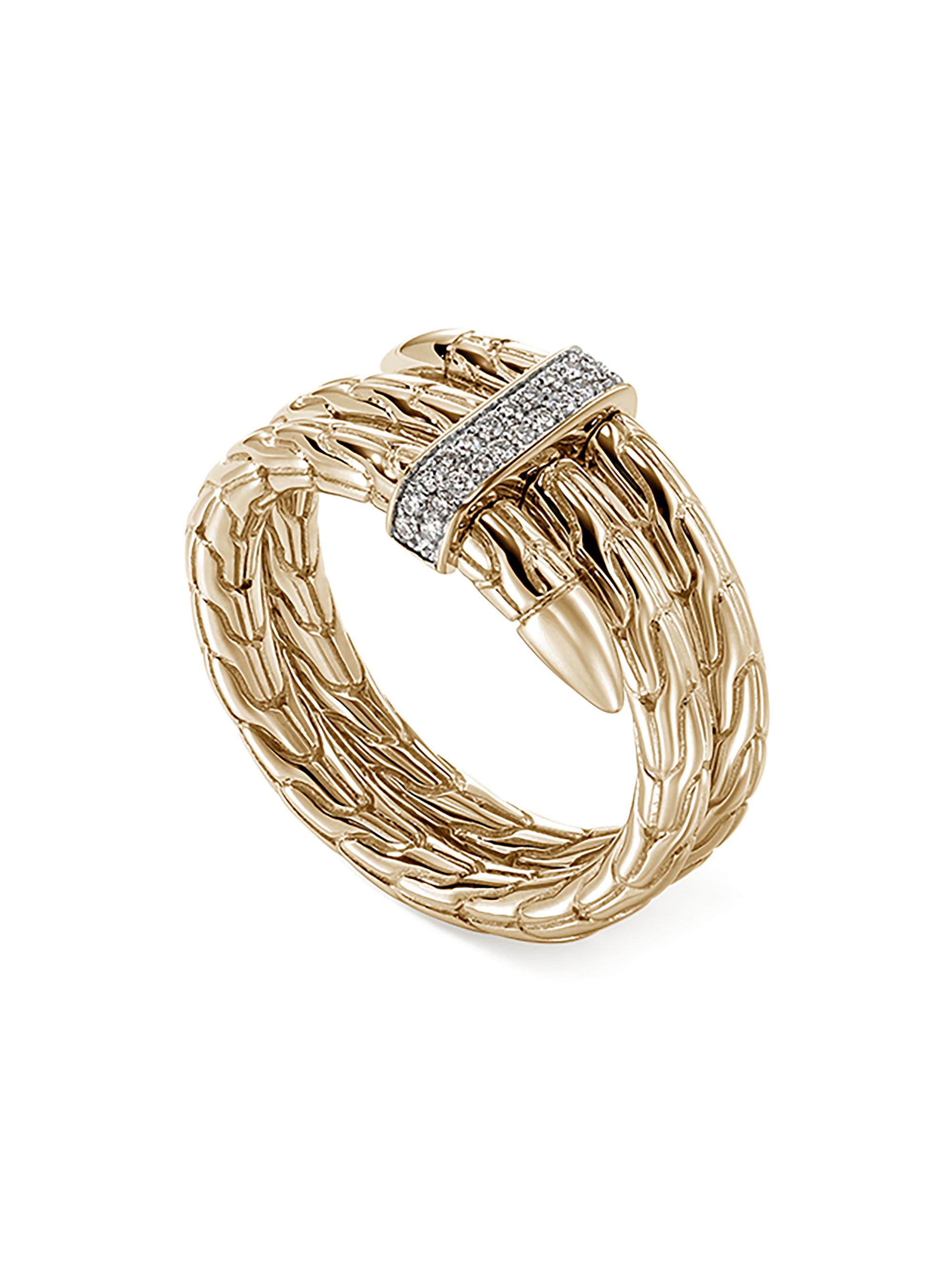 John Hardy Women's Chain Classic Spear Double Coil 14K Yellow Gold & 0.12 TCW Diamond Ring - Yellow Gold