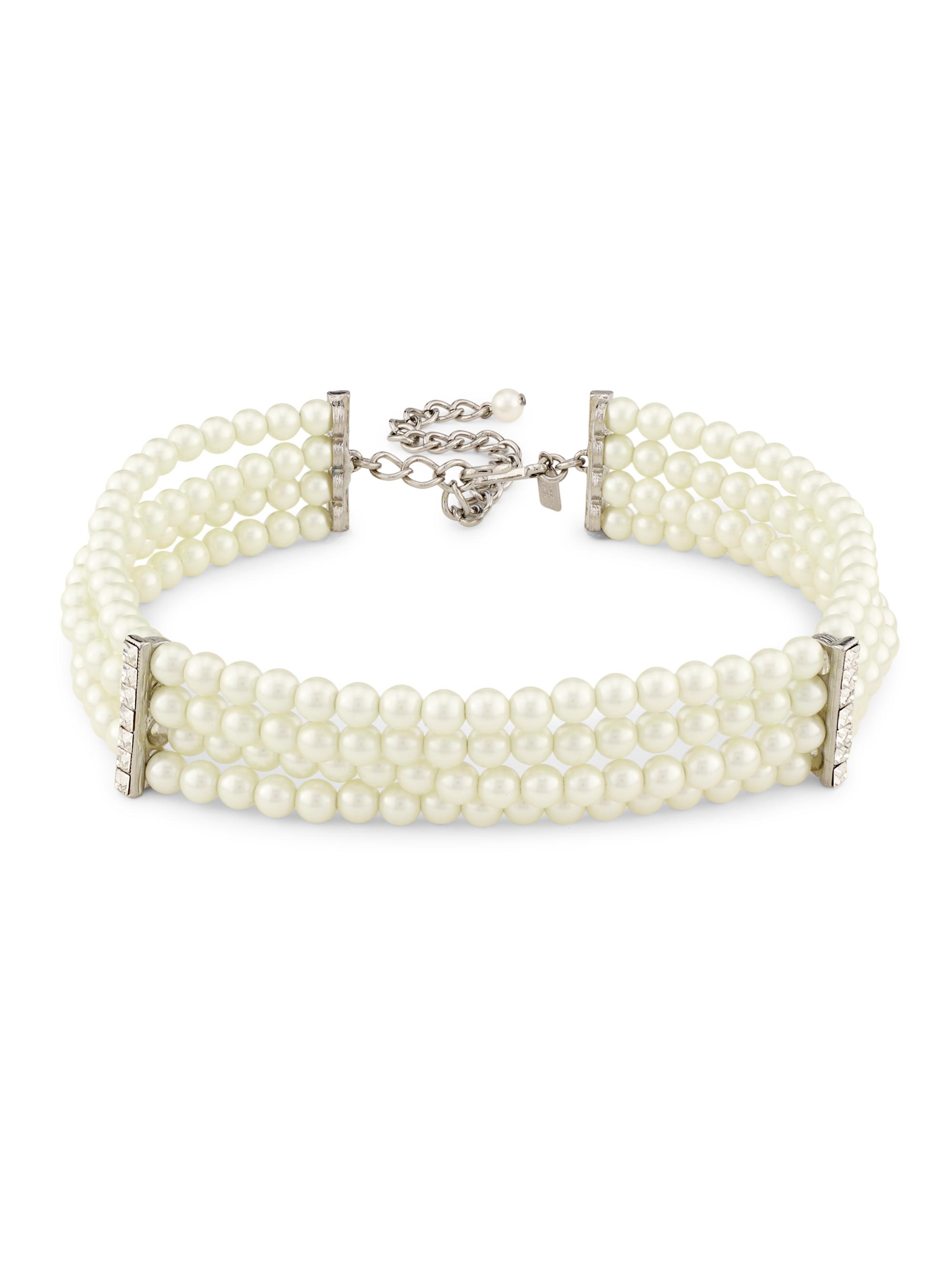 Kenneth Jay Lane Women's Rhodium-Plated, Pearl & Glass Crystal Choker - Pearl