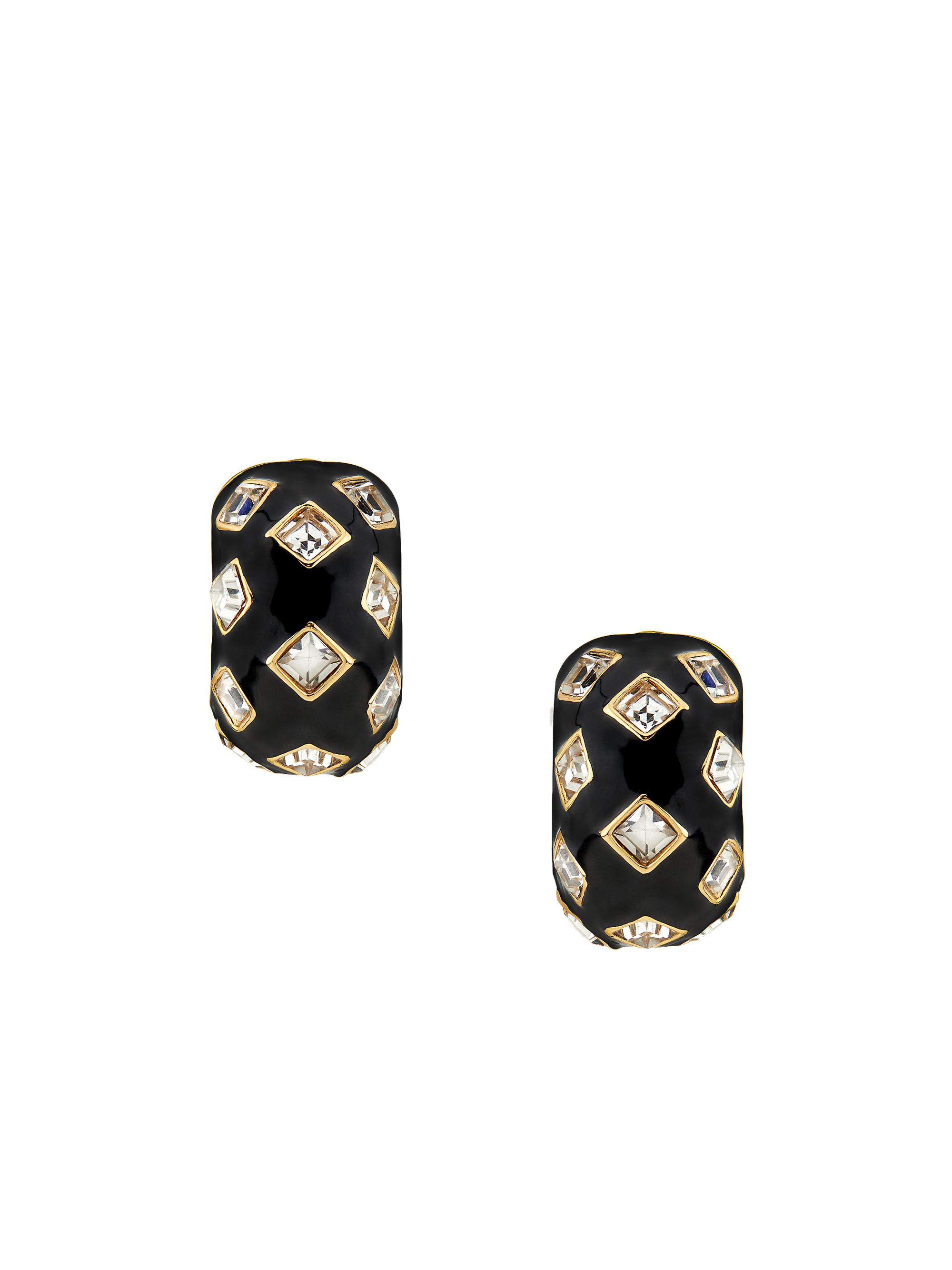 Kenneth Jay Lane Women's Goldtone, Enamel & Glass Crystal Clip-On Huggie Hoop Earrings - Black