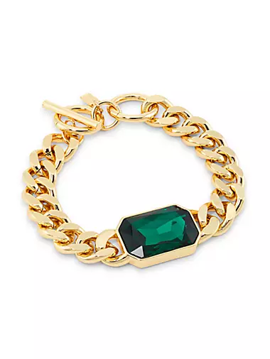 14K Gold-Plated & Faux Emerald Toggle Bracelet