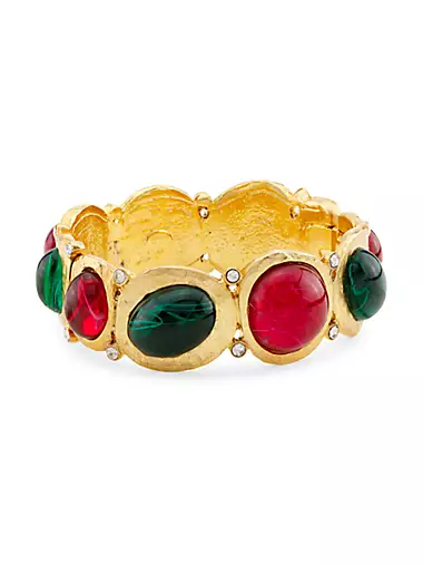 Gold-Plated & Glass Crystal Cabochons Hinged Bangle
