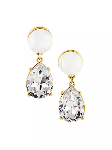 Goldtone, Imitation Pearl & Glass Crystal Drop Earrings