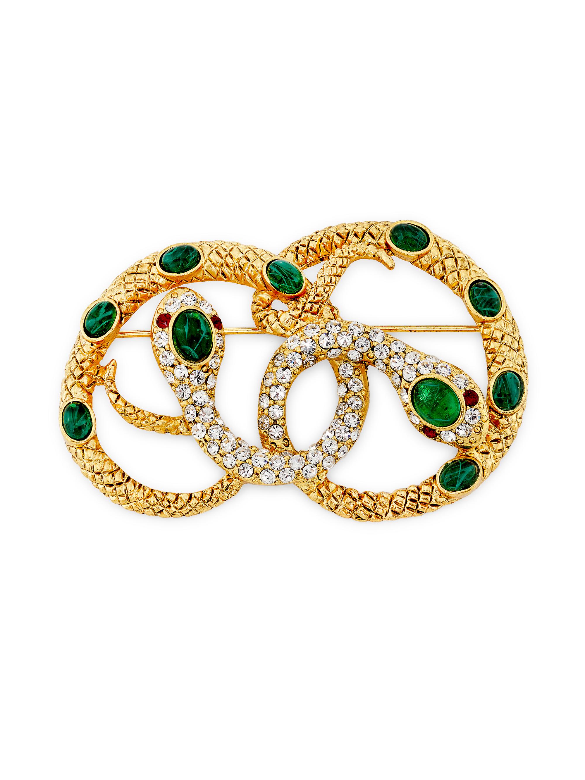 Kenneth Jay Lane Women's Double-Headed Snake 22K Gold-Plated & Glass Crystal Brooch - Gold