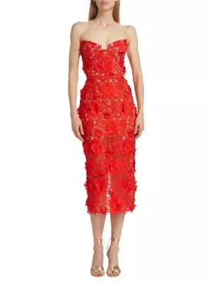 Red Lace Strapless Dress