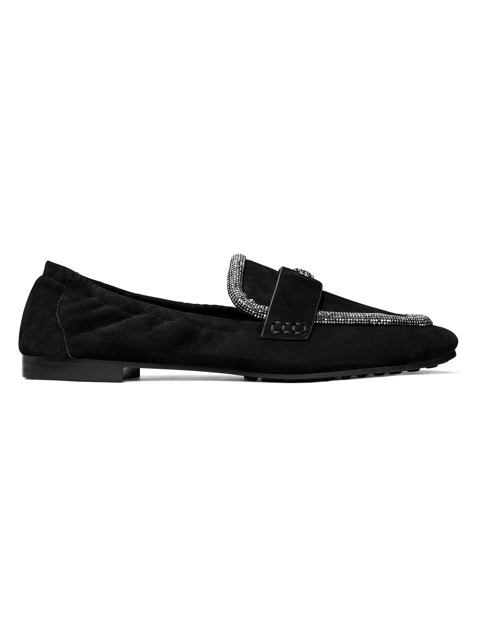 Tory Burch Women's Crystal-Embellished Suede Ballet Loafers - Black