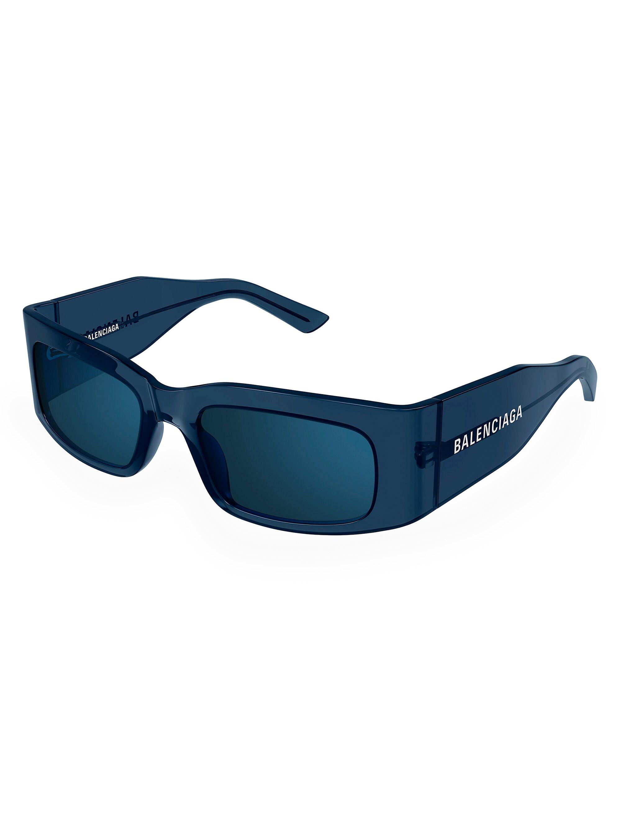 Balenciaga Men's Paper 56MM Rectangular Sunglasses - Navy Blue
