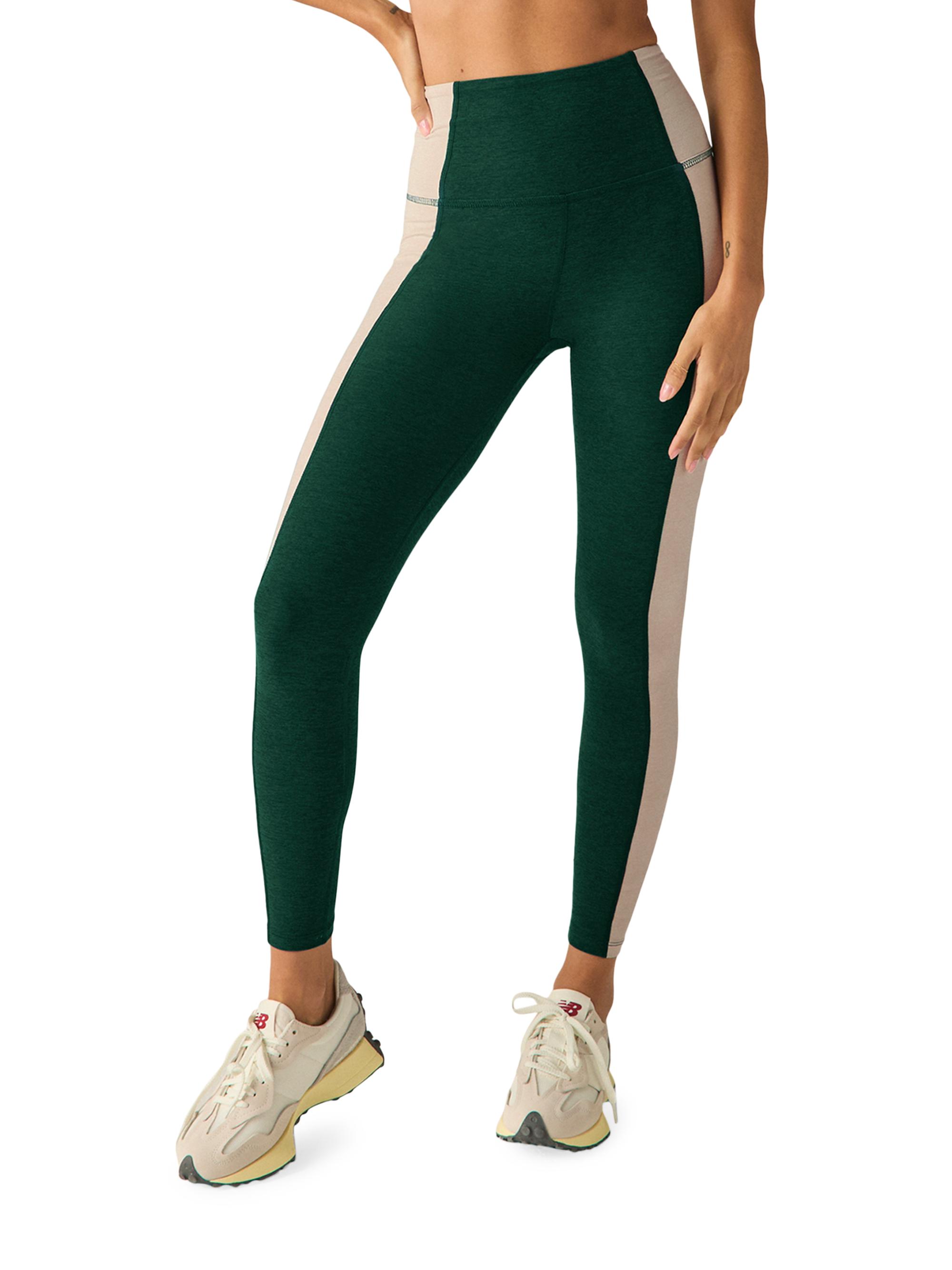 Beyond Yoga Women's Vitality Colorblocked High-Waisted Midi Leggings - Dark Spruce Green Eggshell