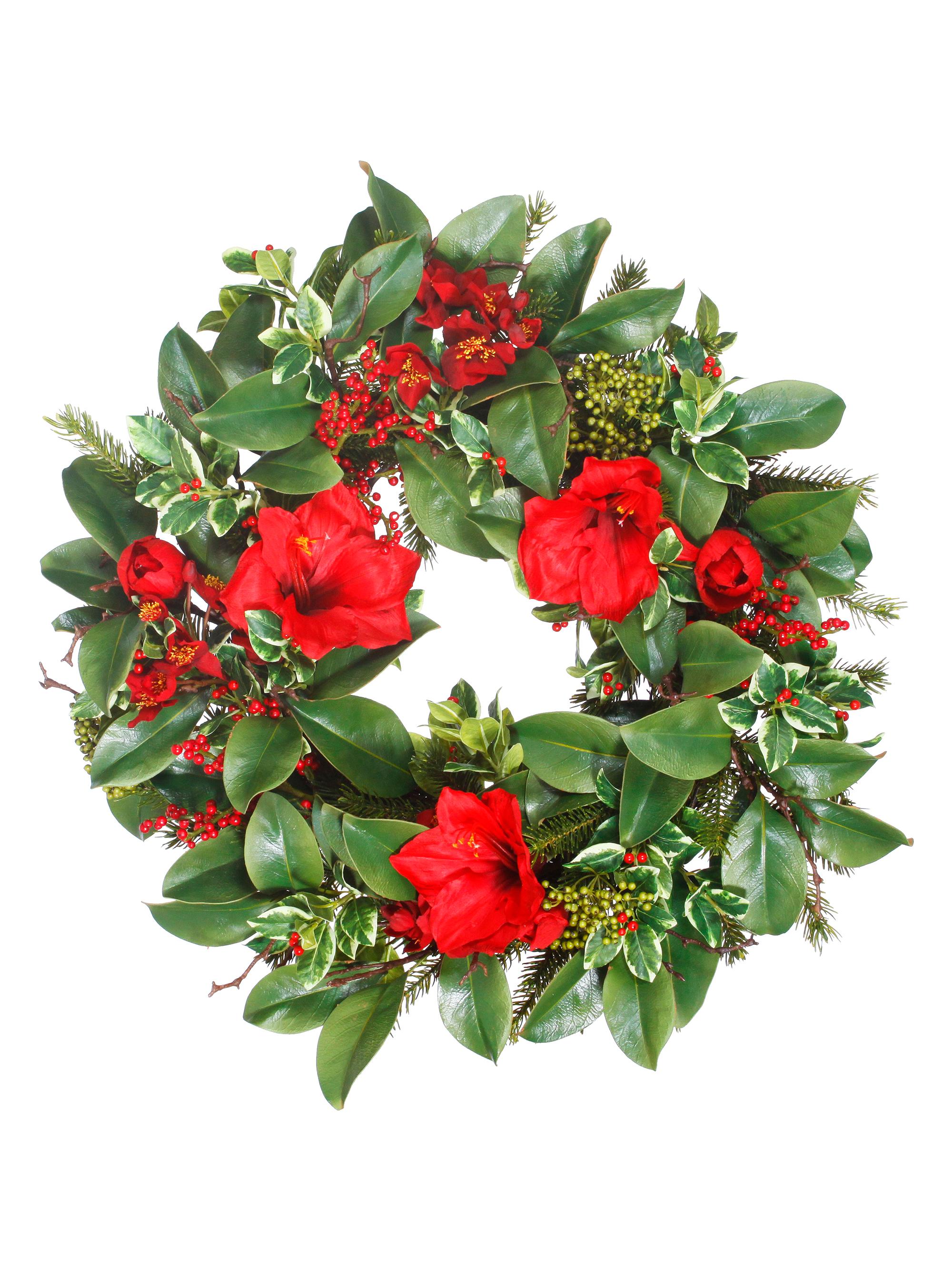 Winward Home Garden Amaryllis Faux Wreath - Red Green