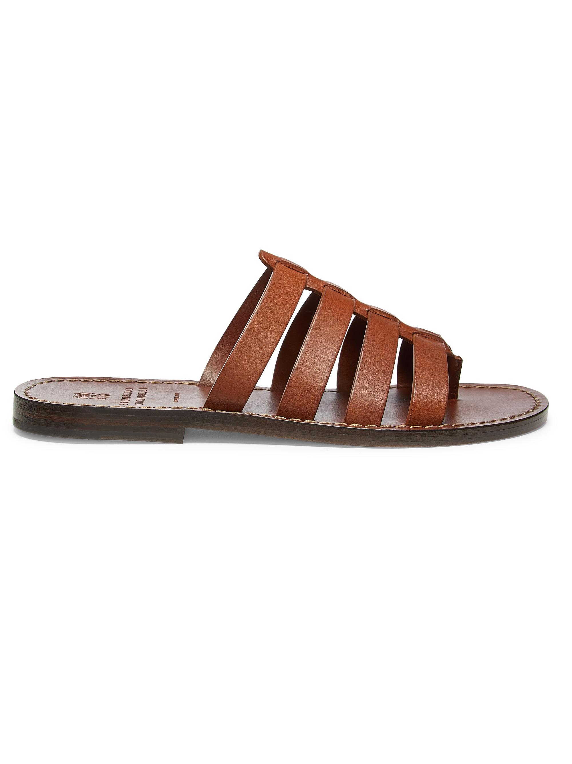 Brunello Cucinelli Men's Leather Gladiator Slippers - Brown