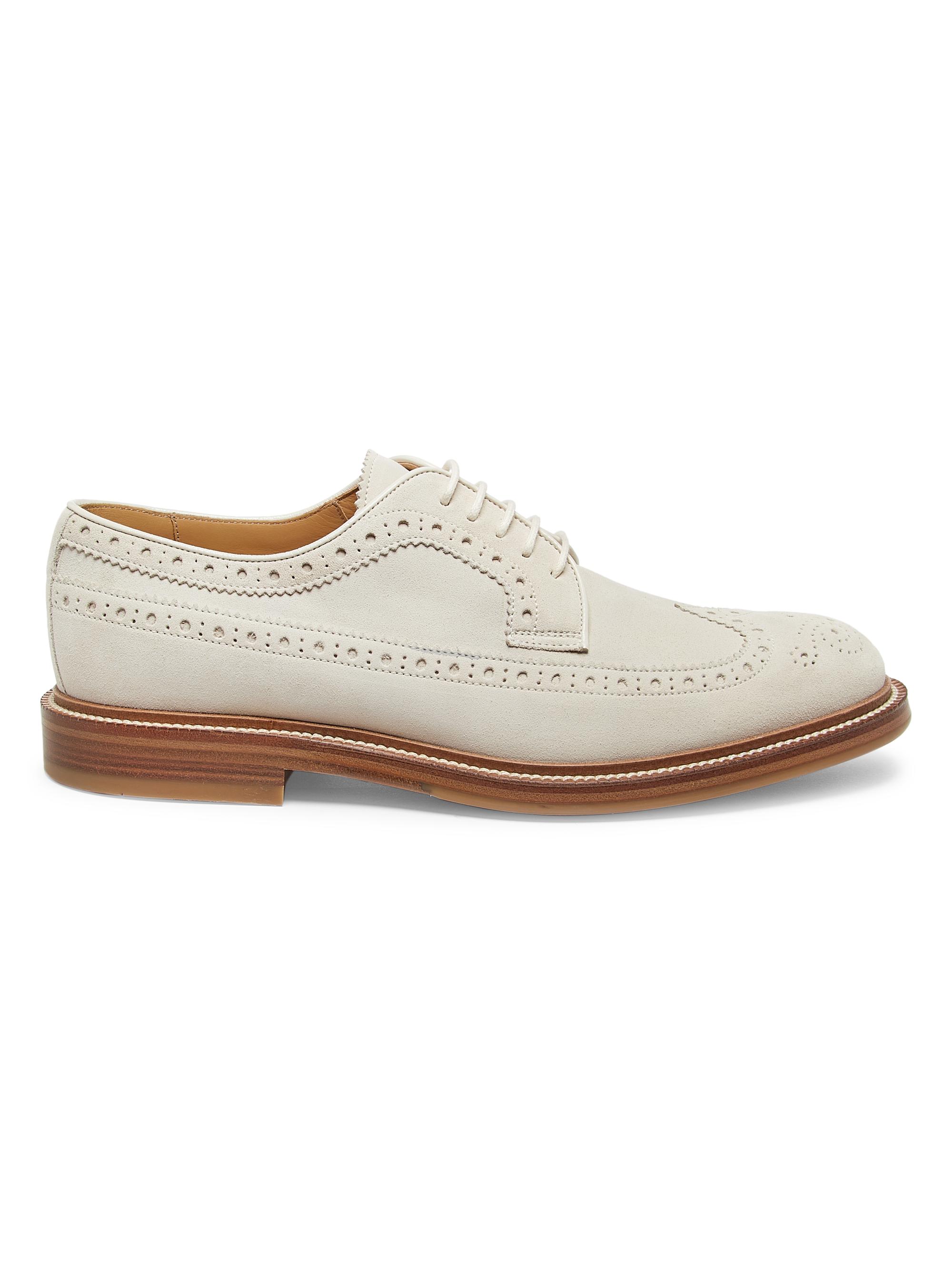 Brunello Cucinelli Men's Suede Brogue Shoes - Milk