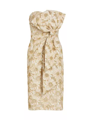 Shop Badgley Mischka Daisy Bow Strapless Sheath Dress | Saks Fifth Avenue