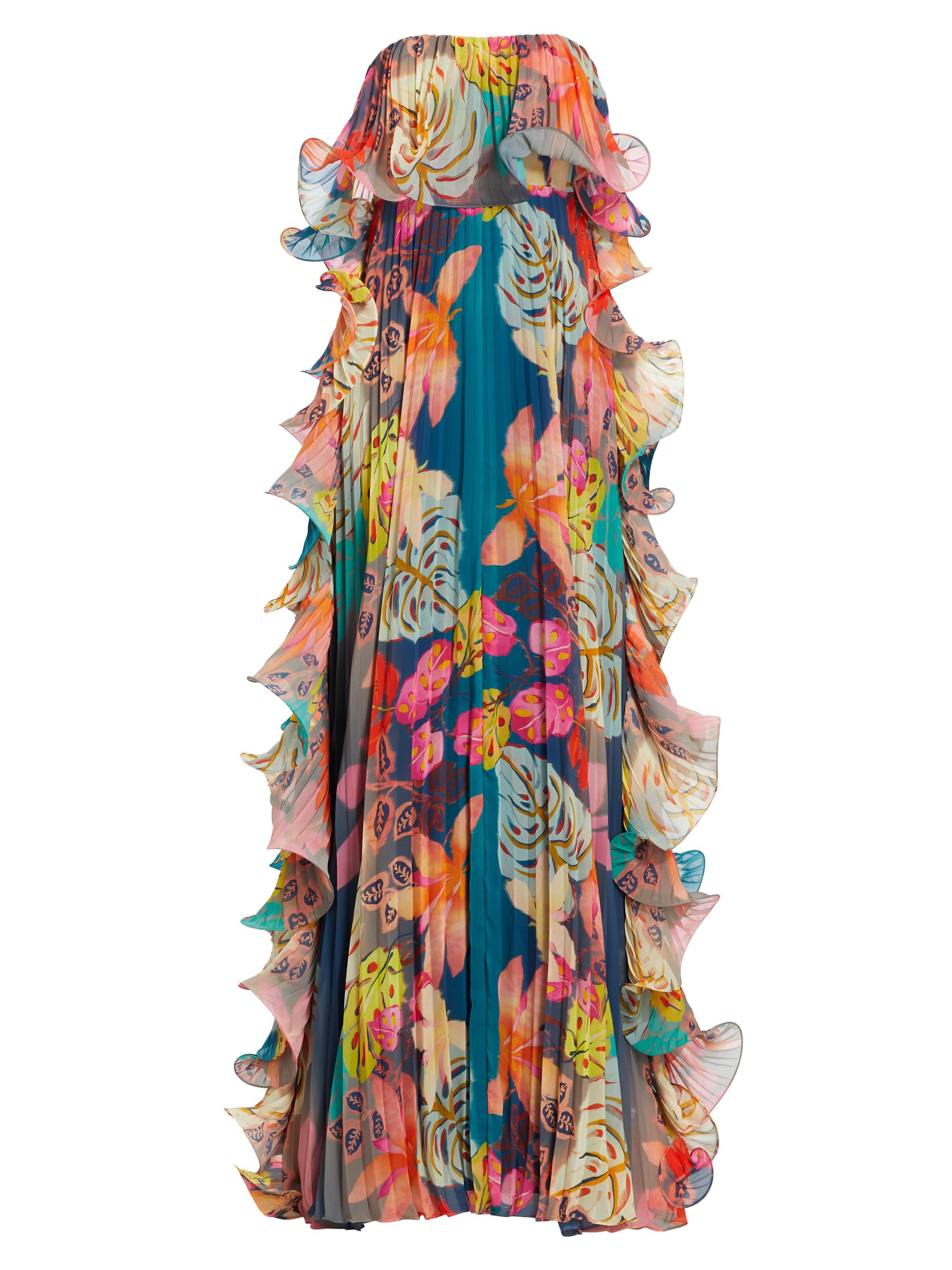 Badgley Mischka Women's Strapless Leafy Ruffle Georgette Gown - Navy Multi