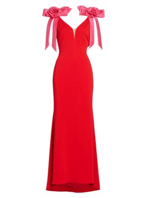 Badgley Mischka feather-trim asymmetric dress - Orange