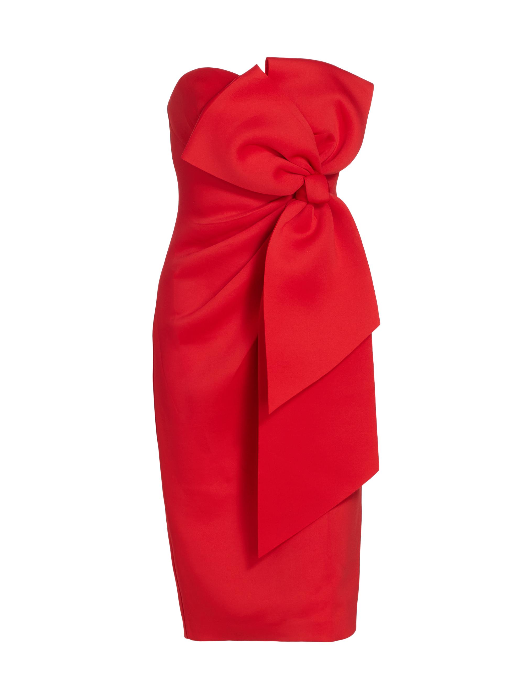 Badgley Mischka Women's Scuba Bow Strapless Midi-Dress - Red