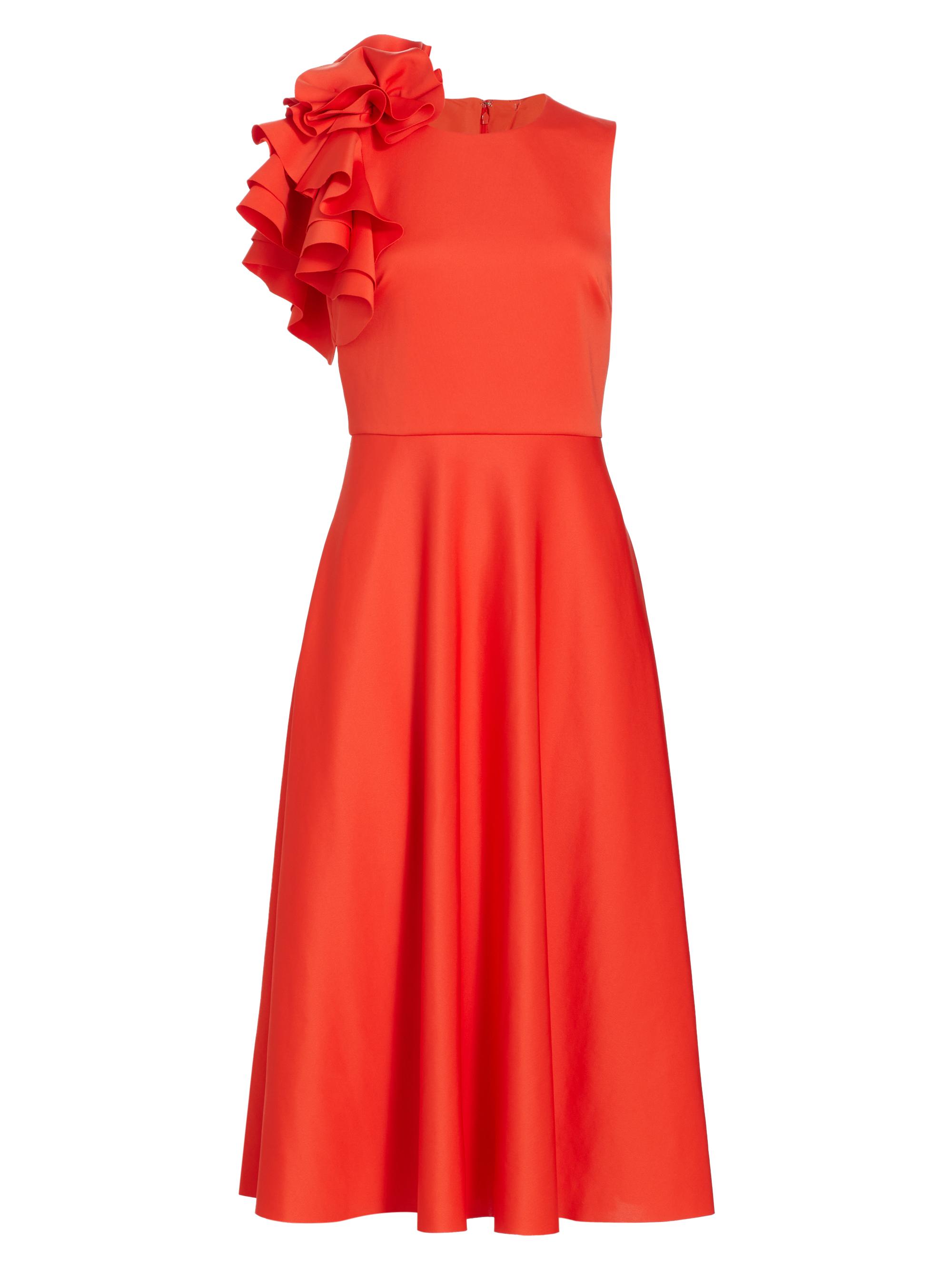 Badgley Mischka Women's Ruffled Shoulder Midi-Dress - Persimmon