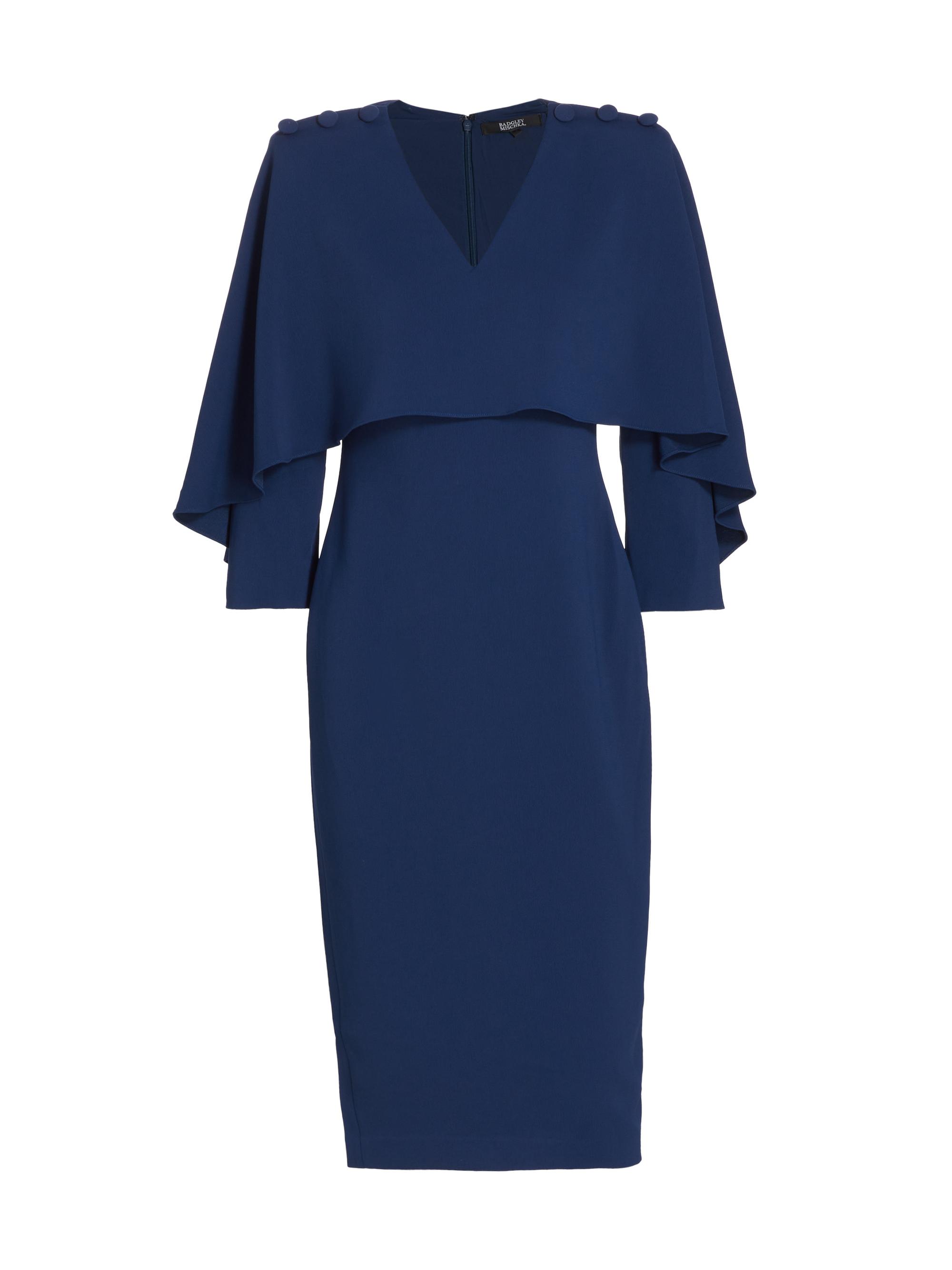 Badgley Mischka Women's Crepe Cape Sheath Midi-Dress - Navy