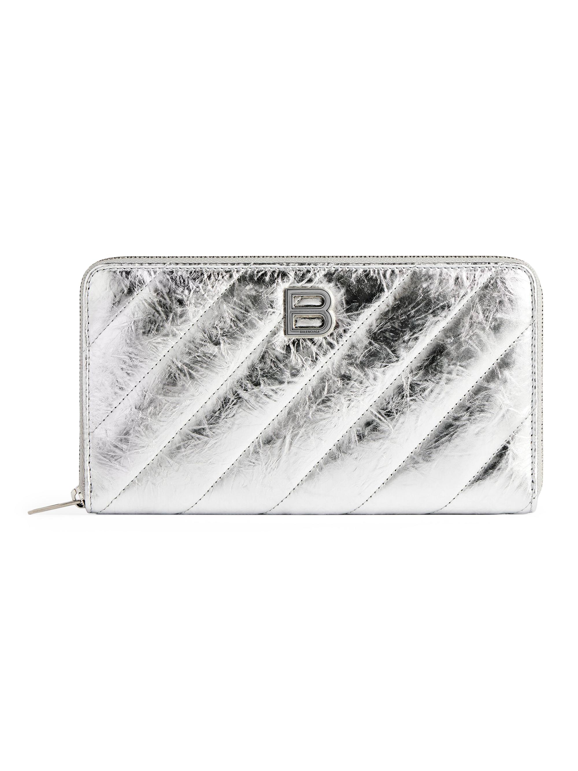 Balenciaga Women's Crush Continental Wallet Metallized Quilted - Silver