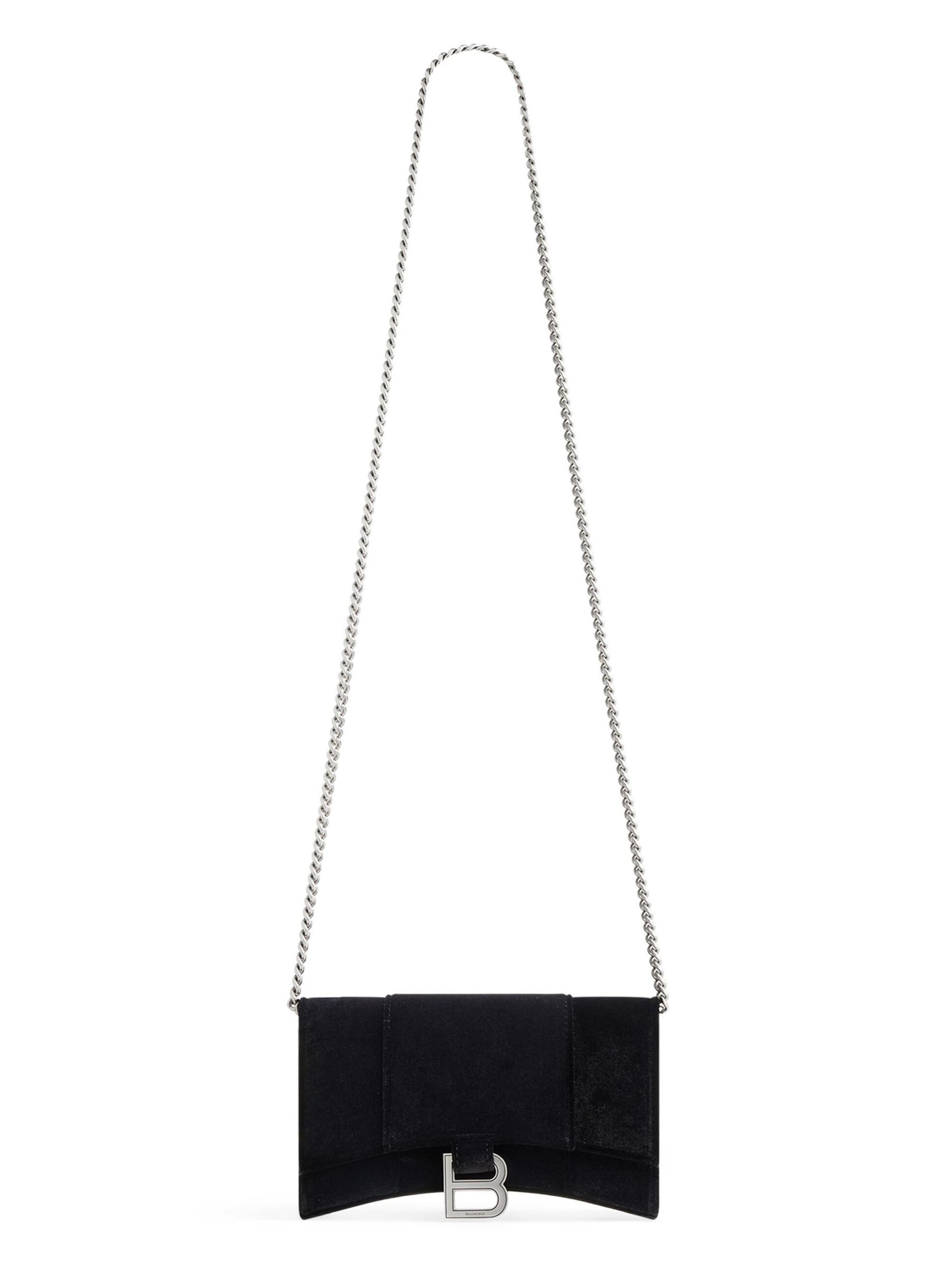 Balenciaga Women's Hourglass Wallet On Chain Velvet Jersey - Black