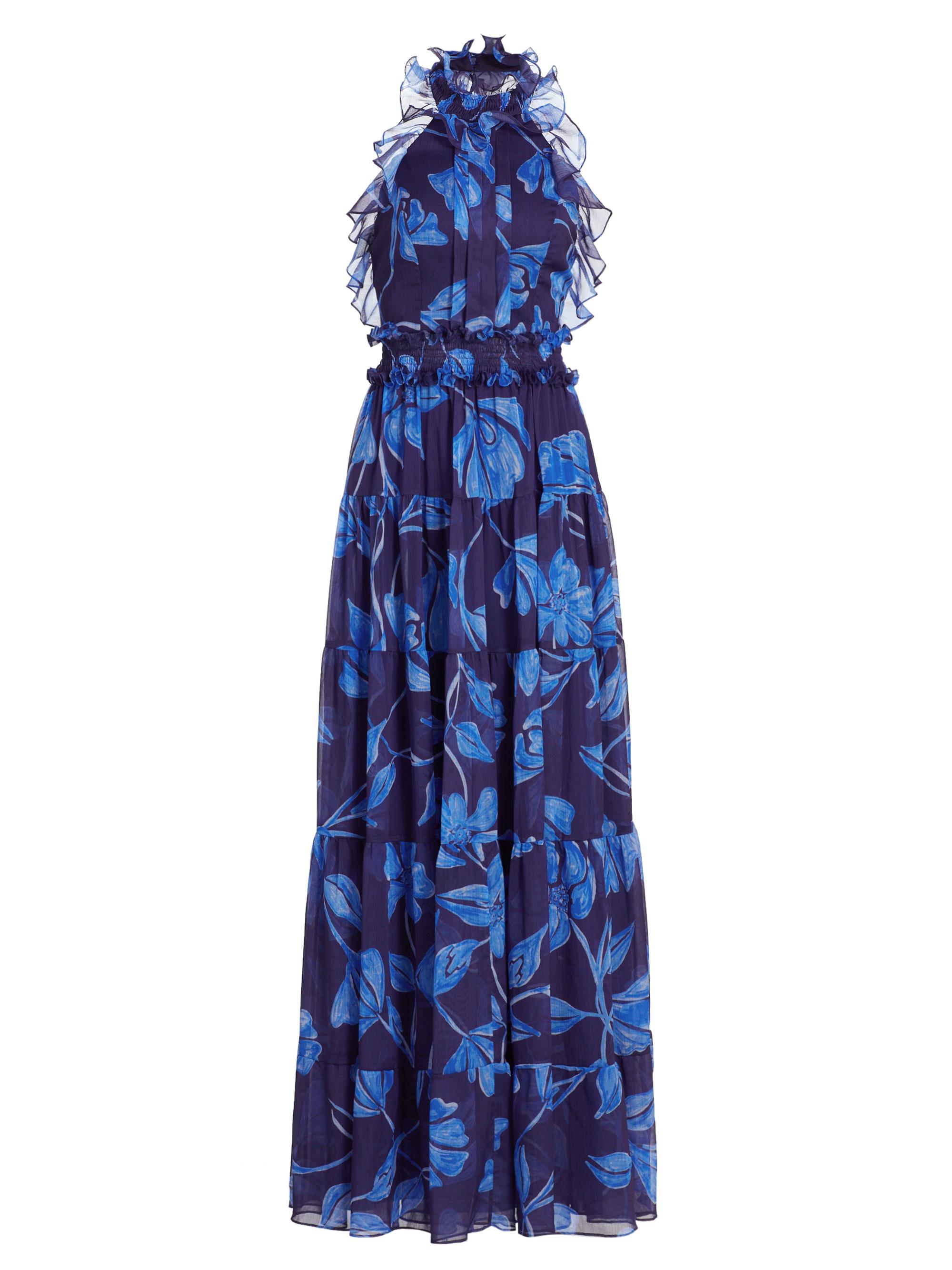 PatBO Women's Nightflower Ruffled Floral Maxi Dress - Indigo