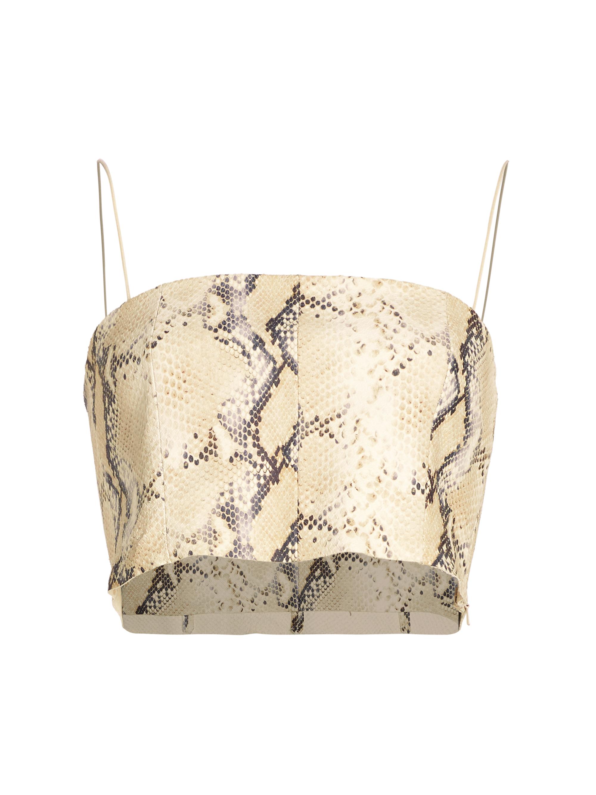 Helmut Lang Women's Python Snake-Embossed Leather Crop Top - Beige