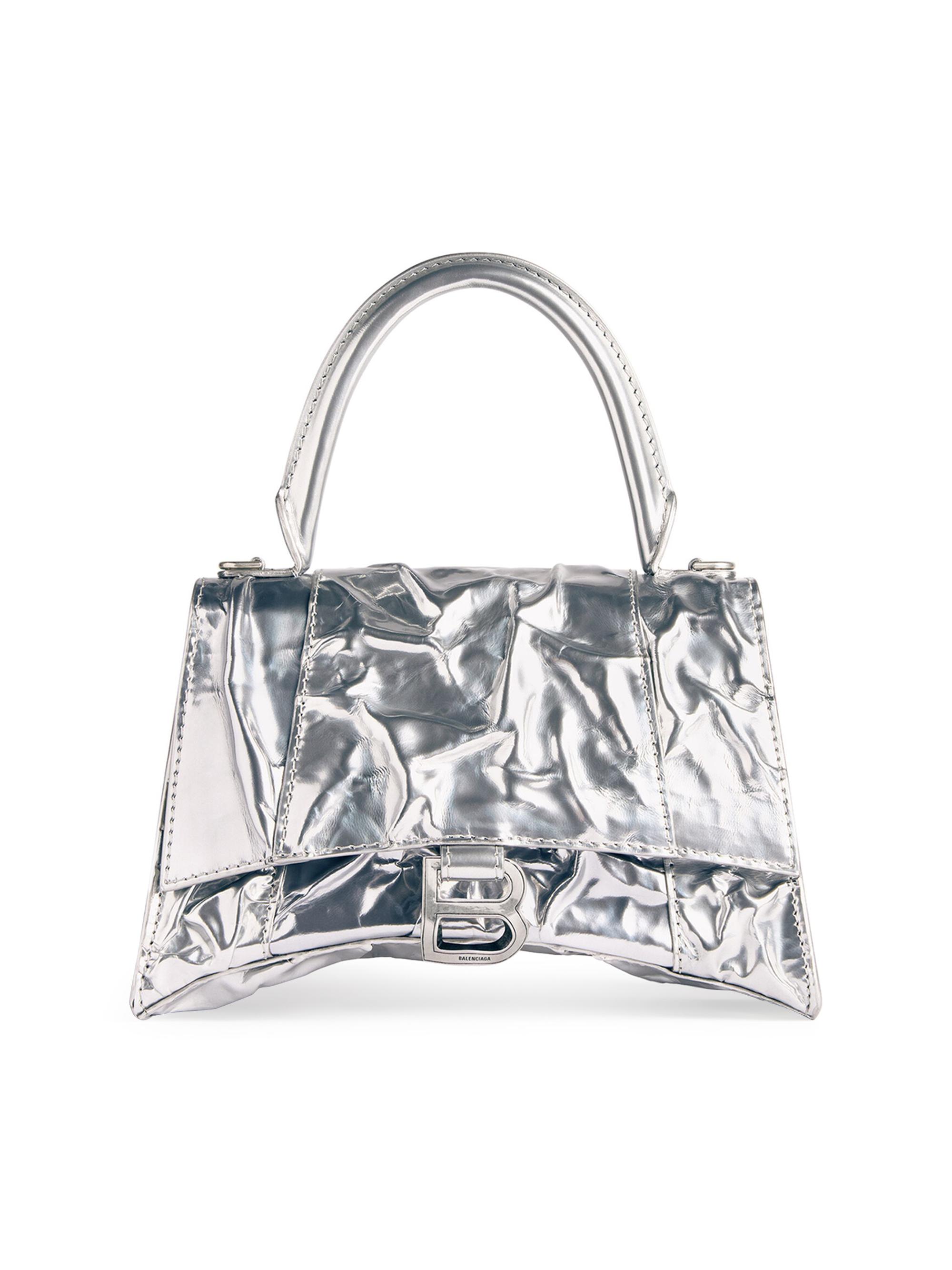 Balenciaga Women's Hourglass  Handbag Crushed Effect - Silver