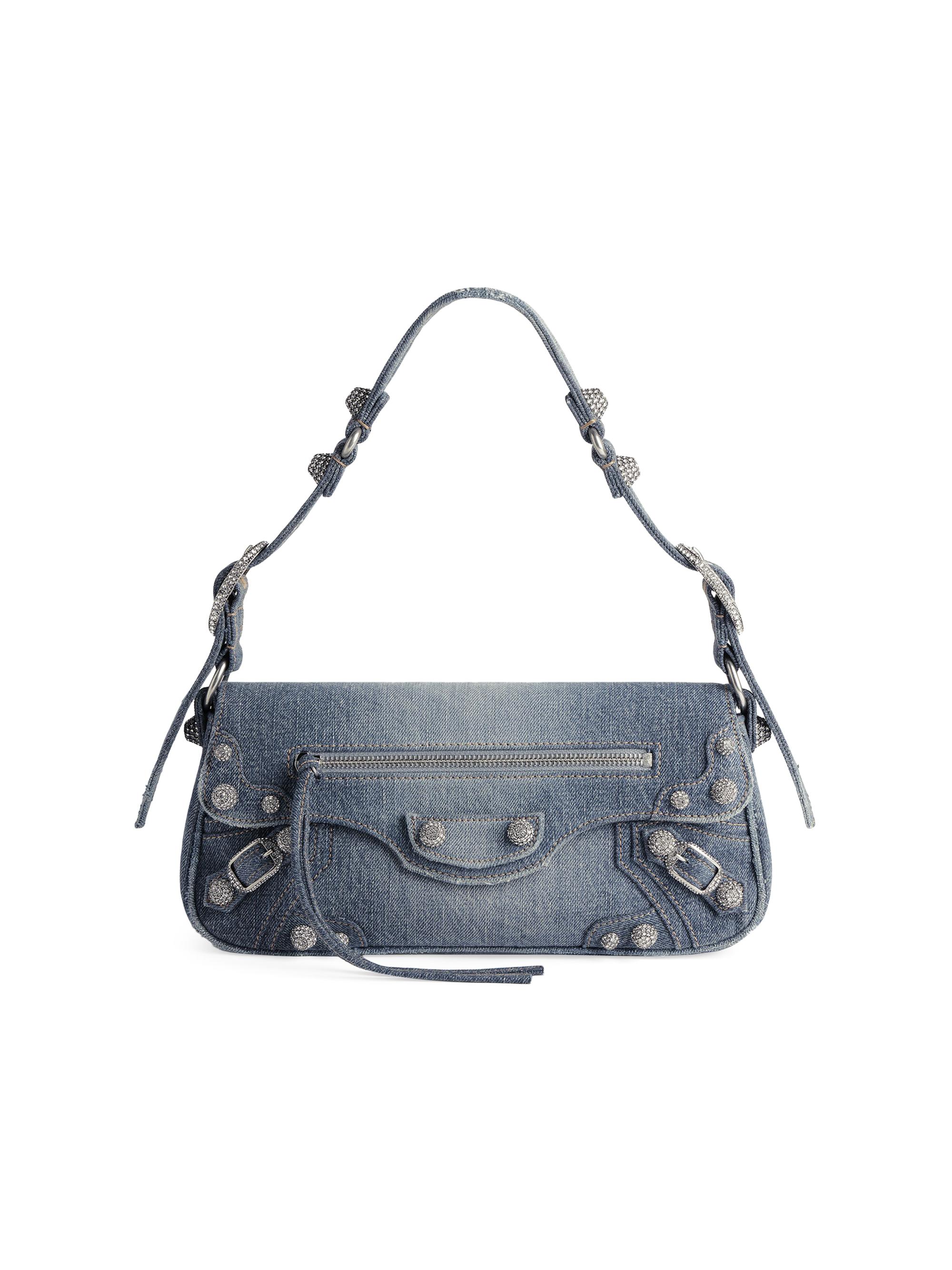 Balenciaga Women's Le Cagole  Sling Bag Denim With Rhinestones - Blue