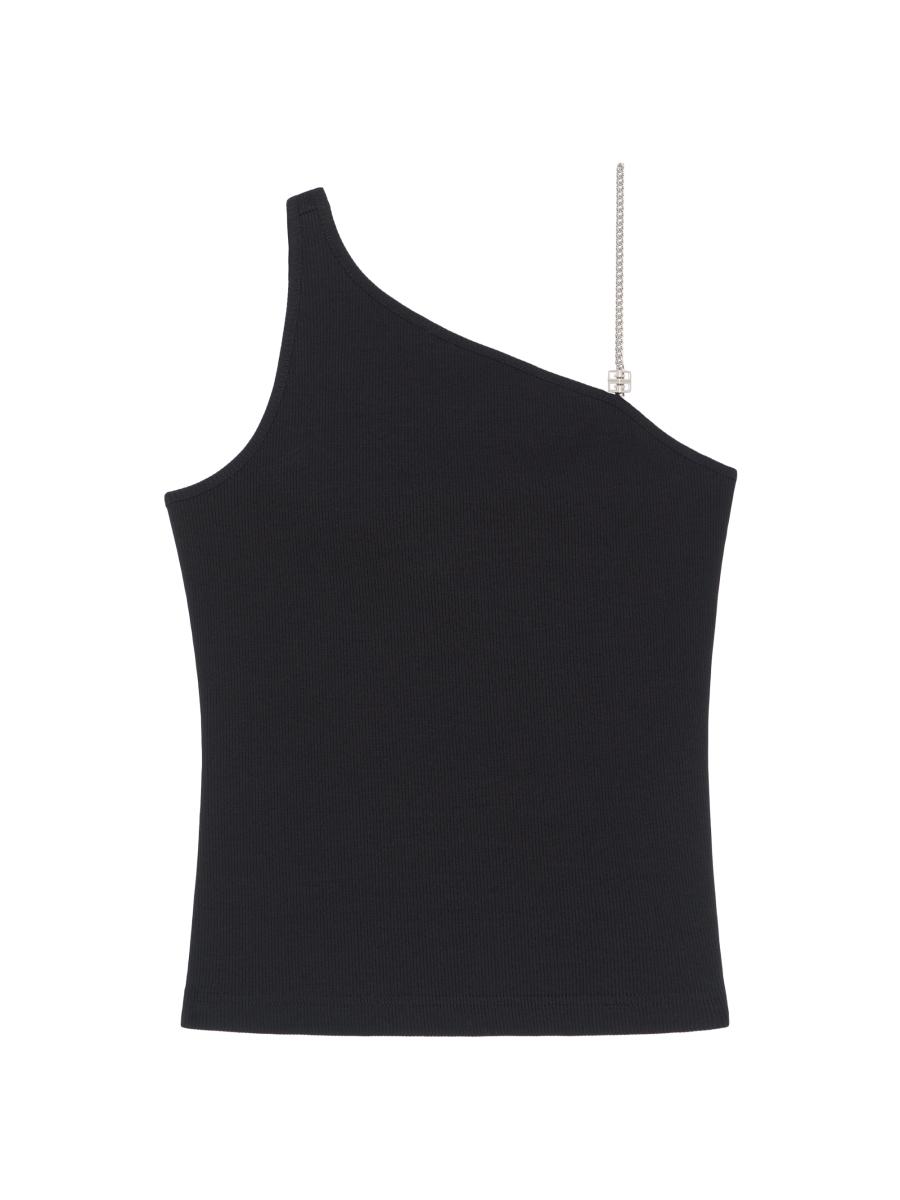 Tシャツ・カットソー GIVENCHY ASYMMETRICAL COTTON TOP WITH 4G CHAIN Givenchy Asymmetrical Top In Cotton With Chain Detail | Saks