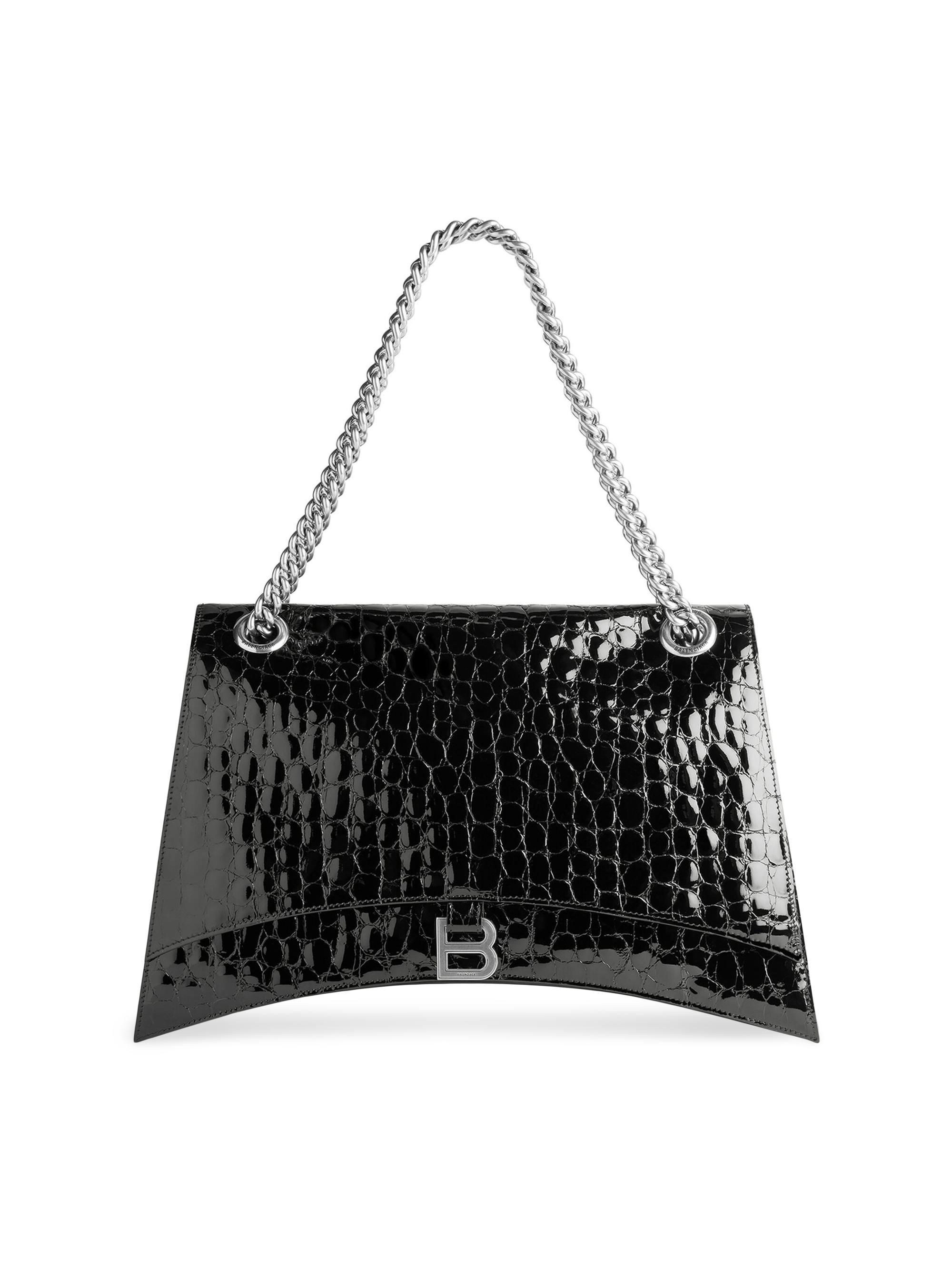 Balenciaga Women's Crush  Chain Bag Crocodile Embossed - Black