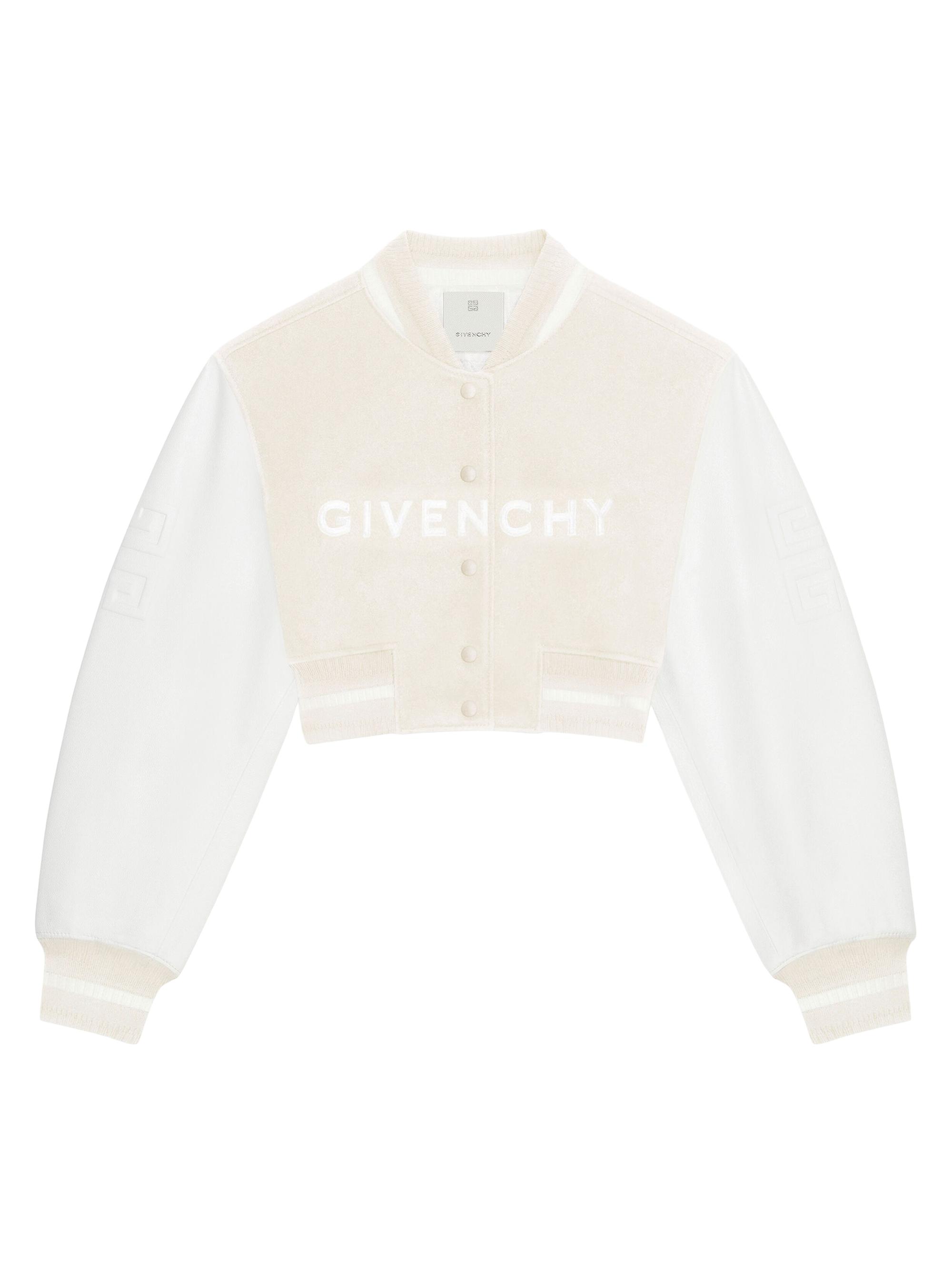 Givenchy Women's Cropped Varsity Jacket In Wool And Leather - Beige White