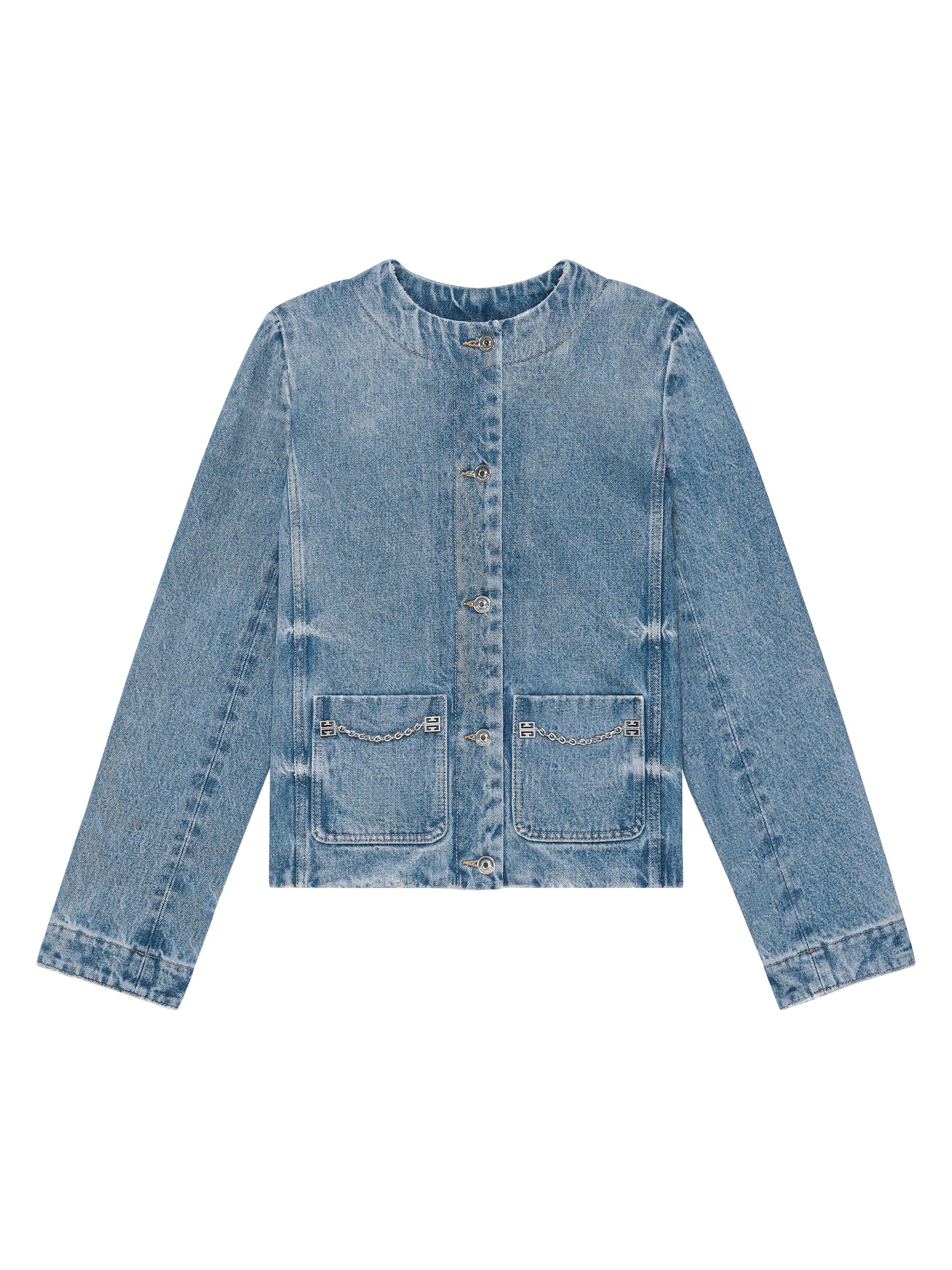 Givenchy Women's Jacket In Denim With Chain Details - Blue