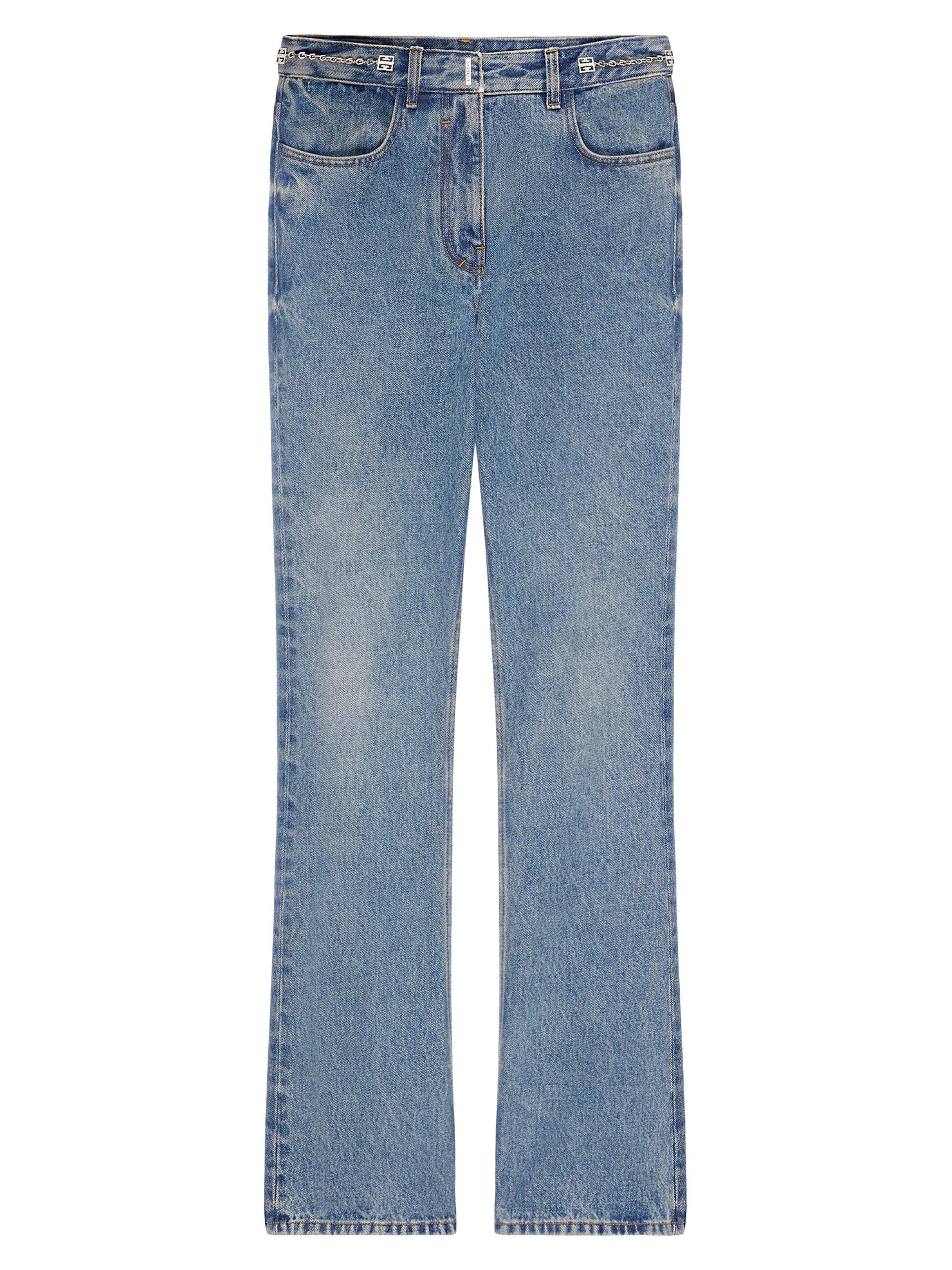 Givenchy Women's Boot Cut Jeans In Denim With Chain Details - Medium Blue