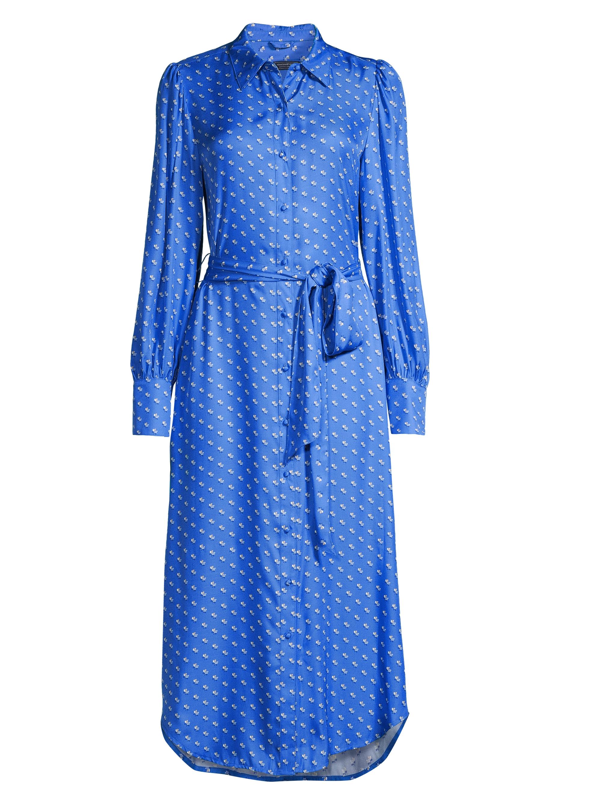Vineyard Vines Women's Silk-Blend Twill Midi Shirtdress - Splatter Tide Blue