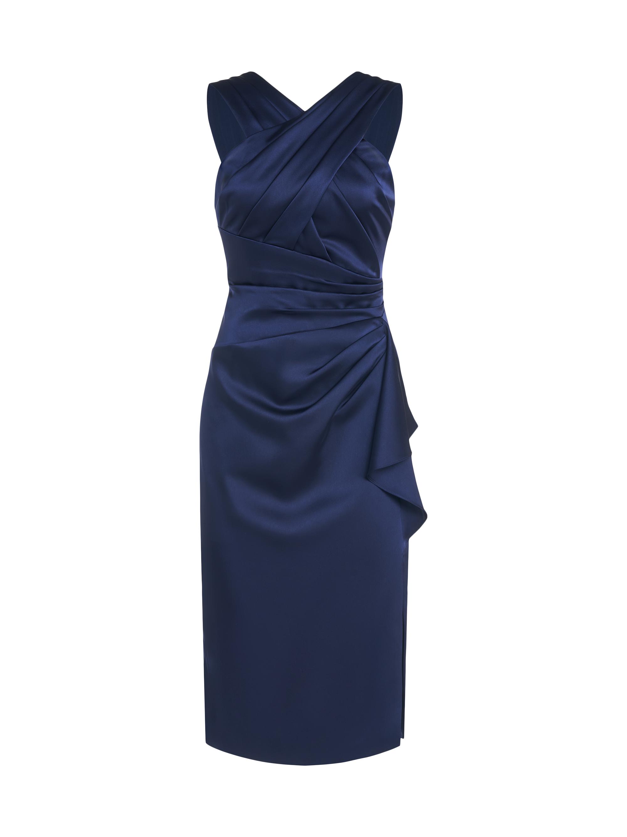 Theia Women's Tierra Draped Satin Midi-Dress - Nautical Navy