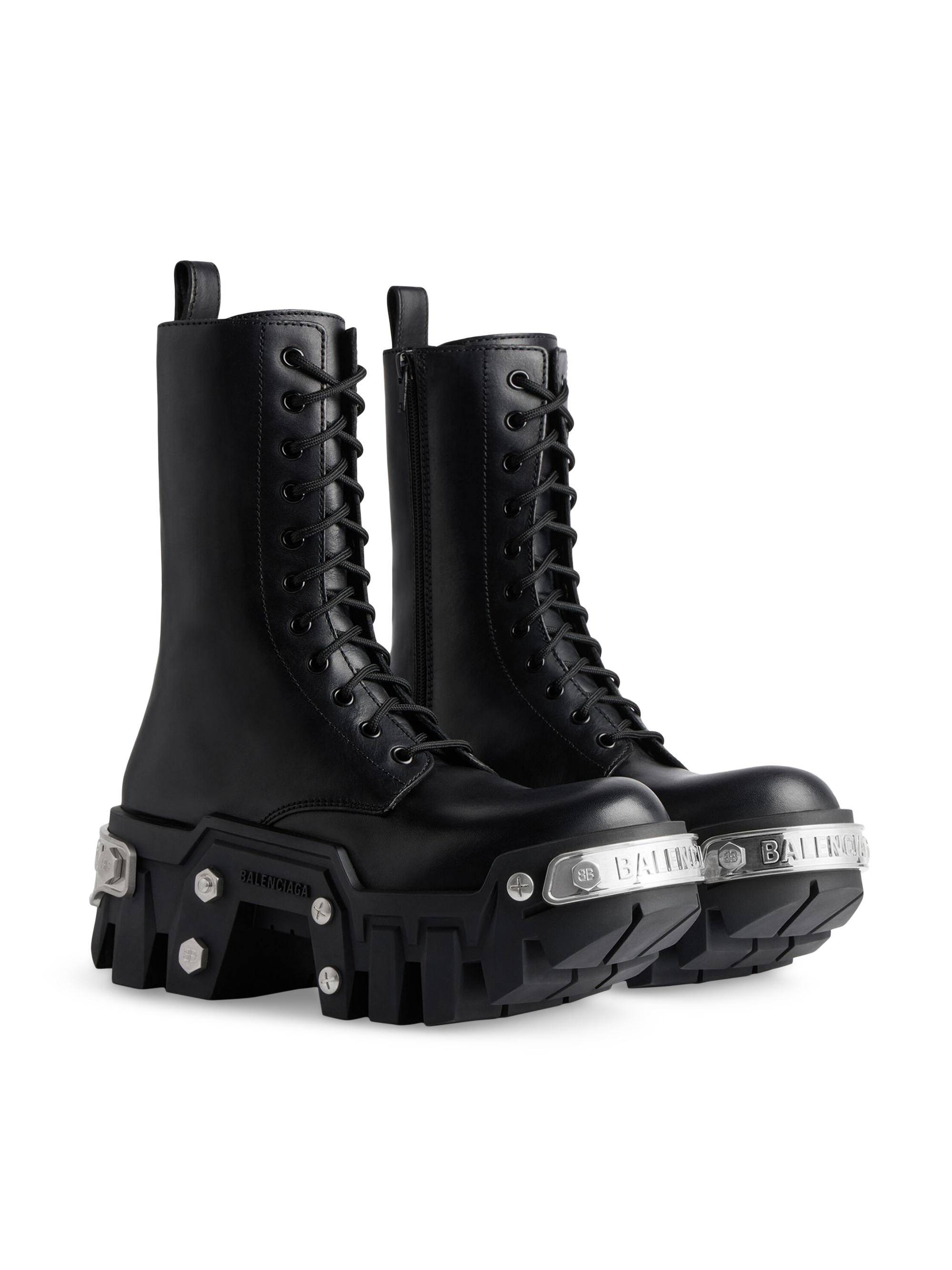 Balenciaga Men's Bulldozer Lace-Up Boots - Black - back view in Black