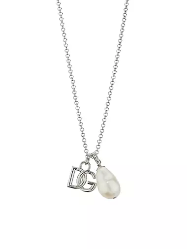 DG Silvertone & Faux Pearl Necklace